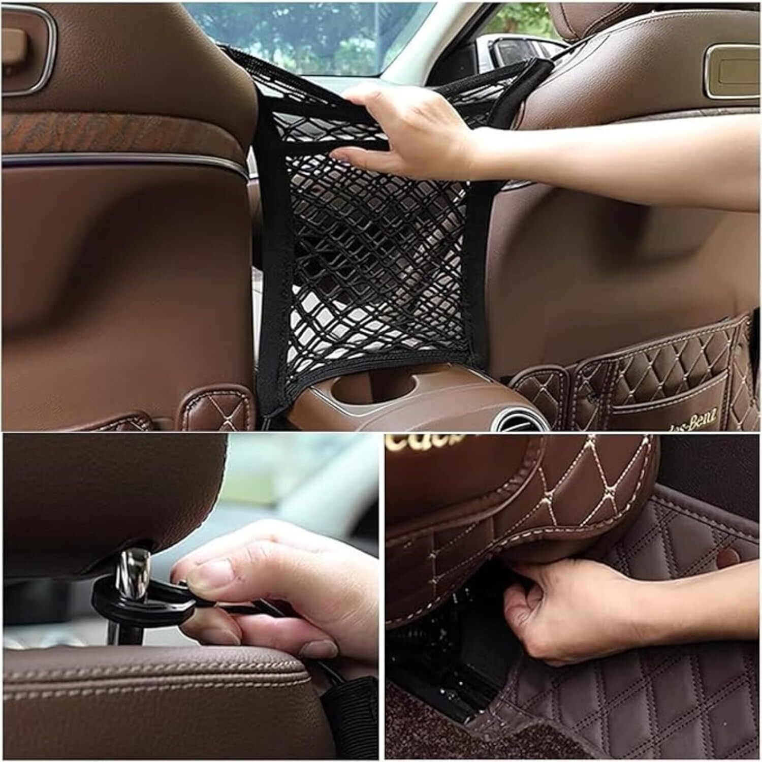 Image of Elpenor 3-Layer Car Mesh Organizer, Seat Back Net Bag, Automotive Seat Back Organizers, Car Storage Bag (4 L)