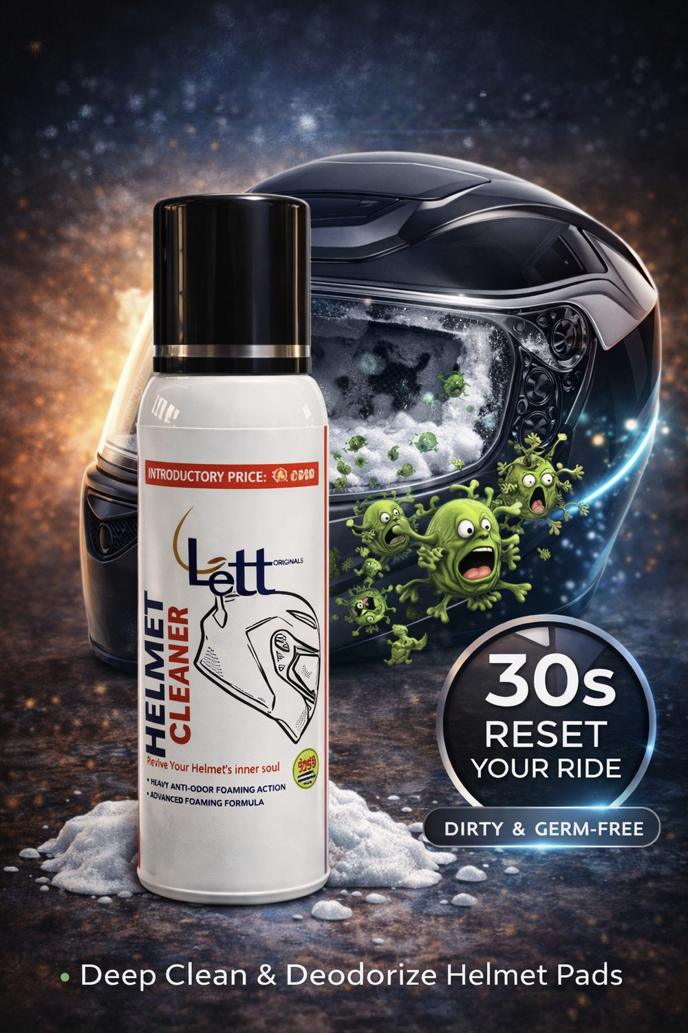 Image of Lett Originals Helmet Cleaner Foam | Removes Odour, Sweat & Germs | 120 ml LT02022 Vehicle Interior Cleaner (120 ml)