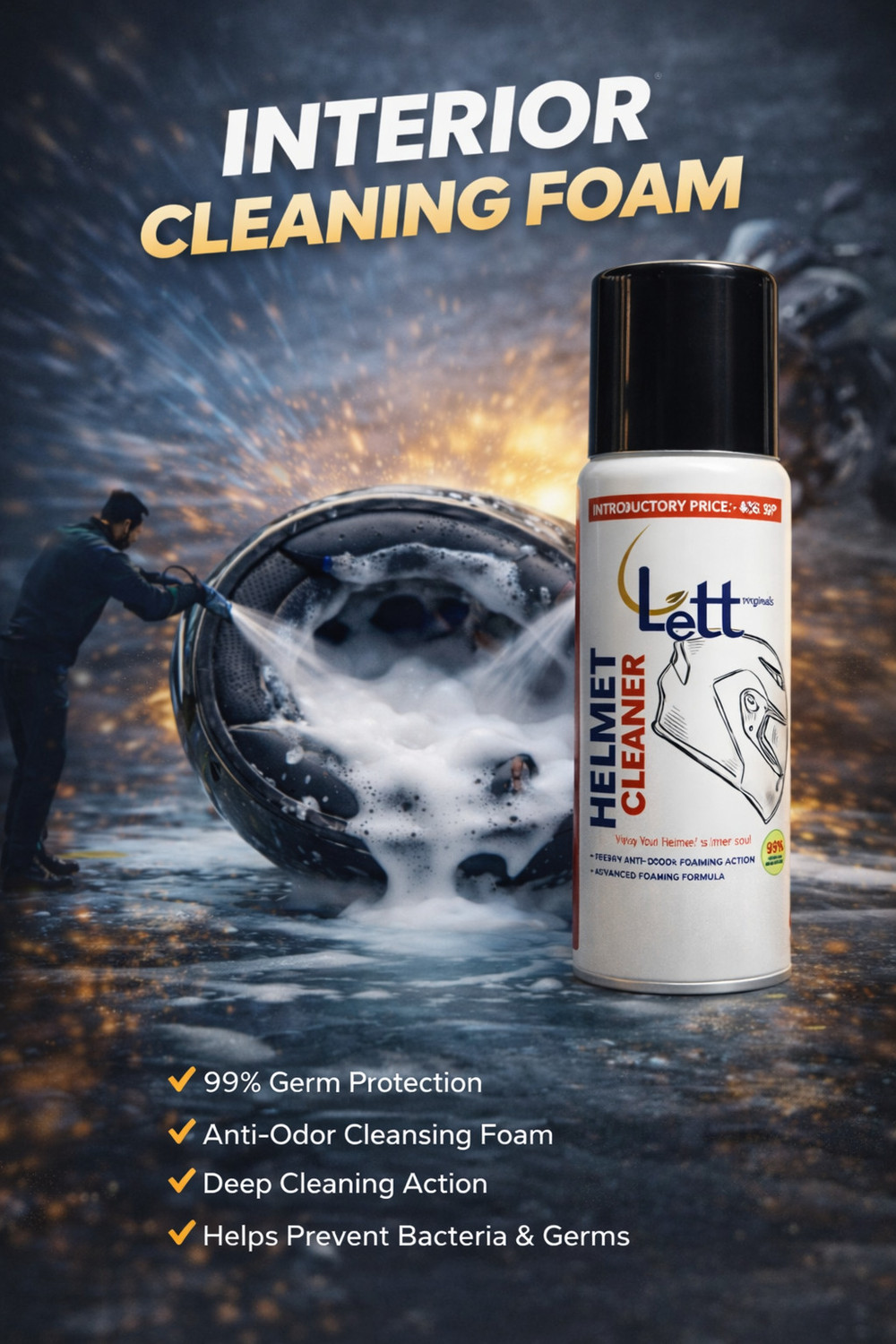 Image of Lett Originals Helmet Cleaner Foam | Removes Odour, Sweat & Germs | 120 ml LT02022 Vehicle Interior Cleaner (120 ml)