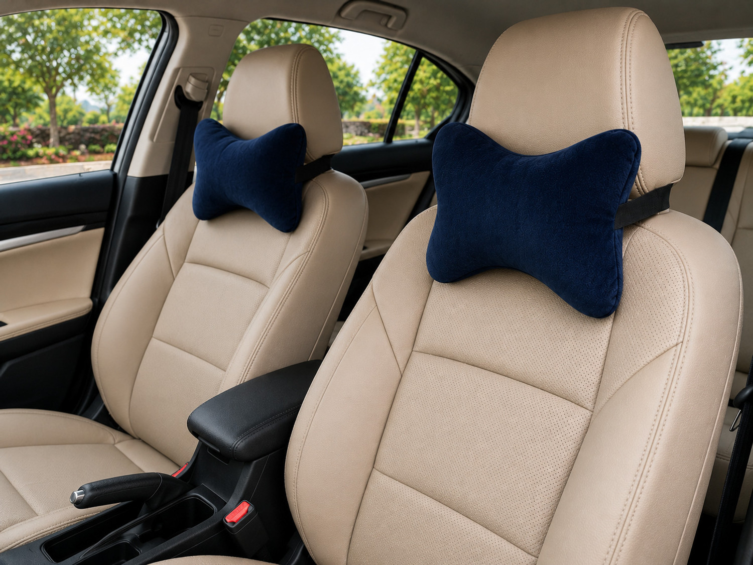 Image of romj Blue Memory Foam Car Pillow Cushion for Bajaj, Datsun, Fiat, Force, Ford, Honda, Hyundai, Isuzu, Kia, MG, Maruti Suzuki, Mahindra (Rectangular)