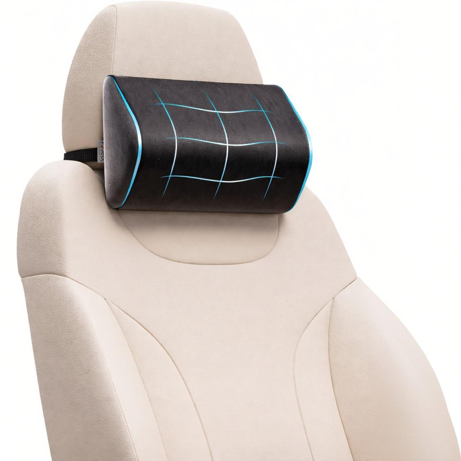 Image of romj Blue Memory Foam Car Pillow Cushion for Bajaj, Datsun, Fiat, Force, Ford, Honda, Hyundai, Isuzu, Kia, MG, Maruti Suzuki, Mahindra (Rectangular)