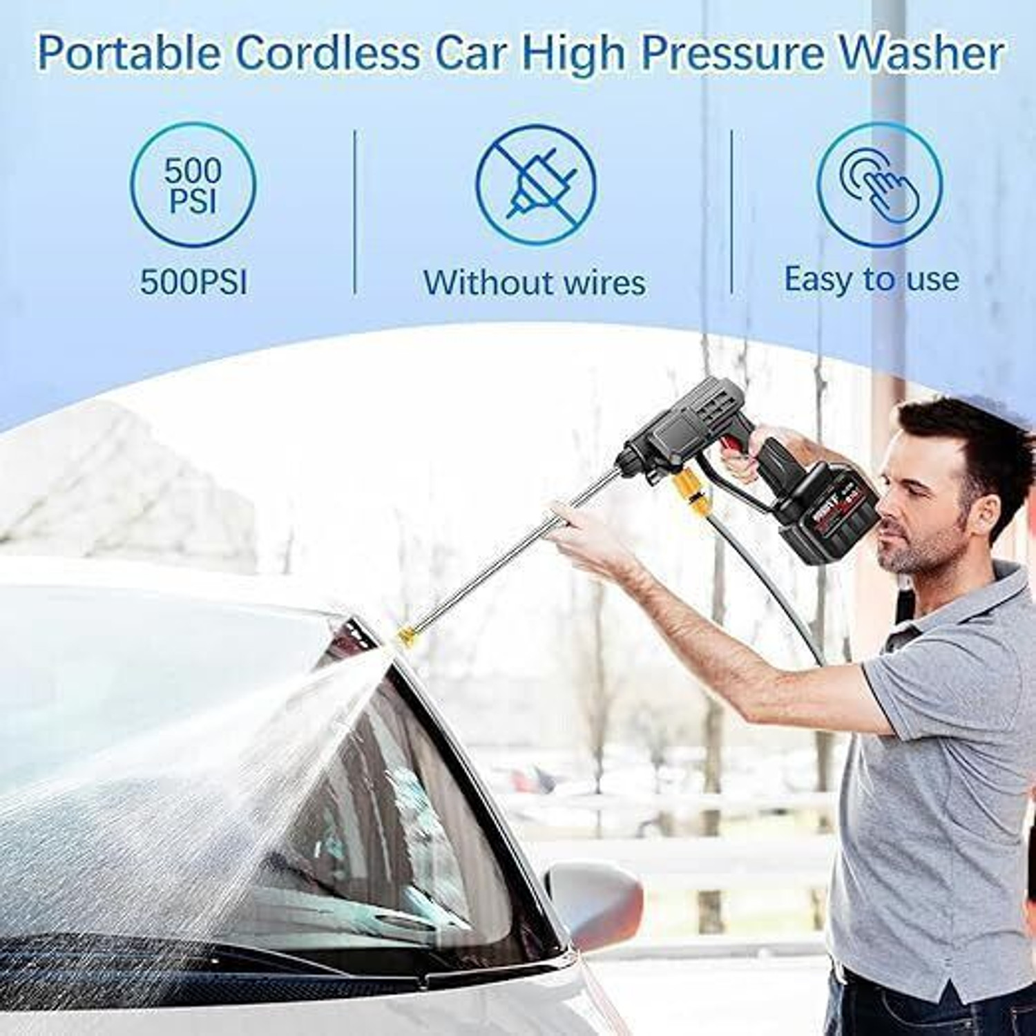 Image of Rlstore WEAMALIYA-Cordless Pressure Washer Gun Car Wash Bike Washing Cleaning 2 Battery Spray Gun