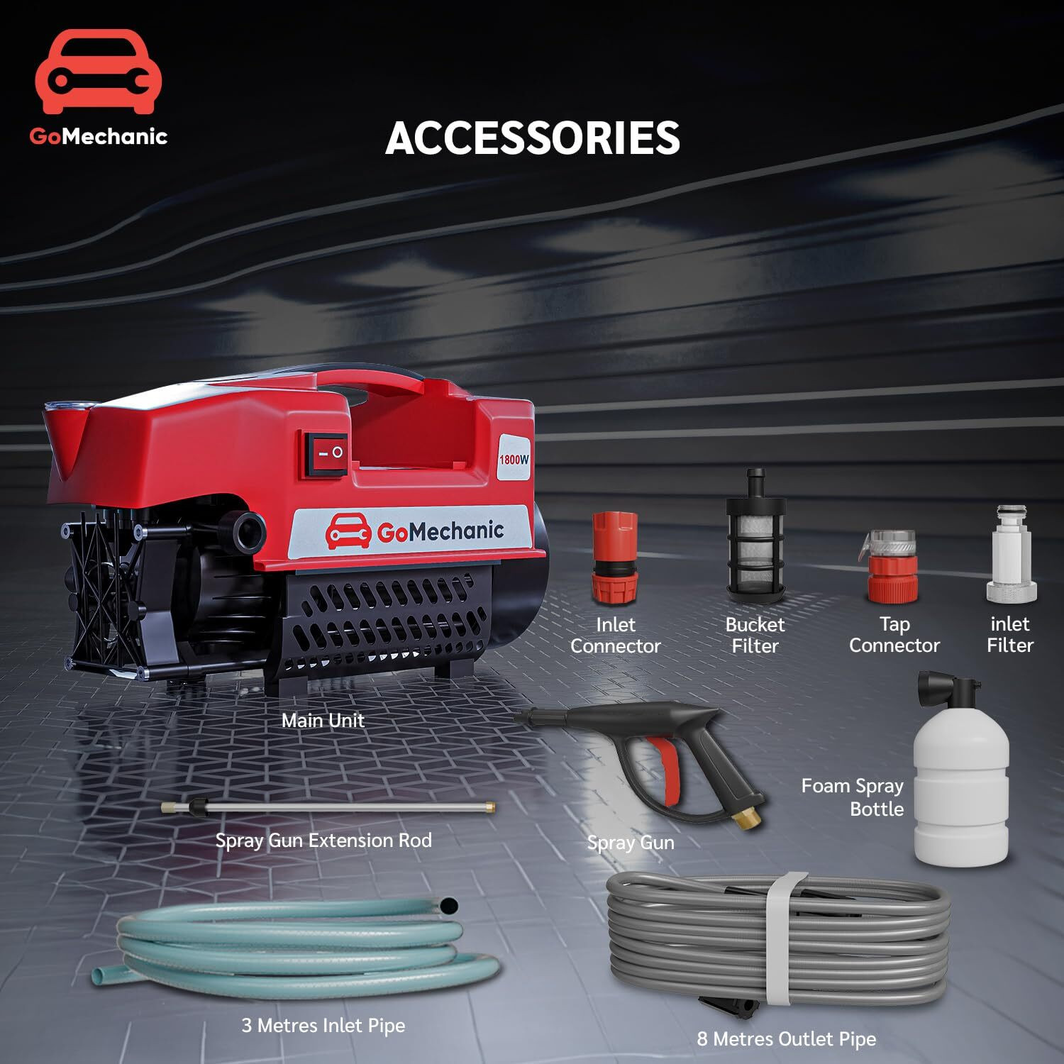 Image of GoMechanic LHPW20 1800 Watts,120 Bars Pressure Washer for Car, Bike & Home Cleaning Pressure Washer