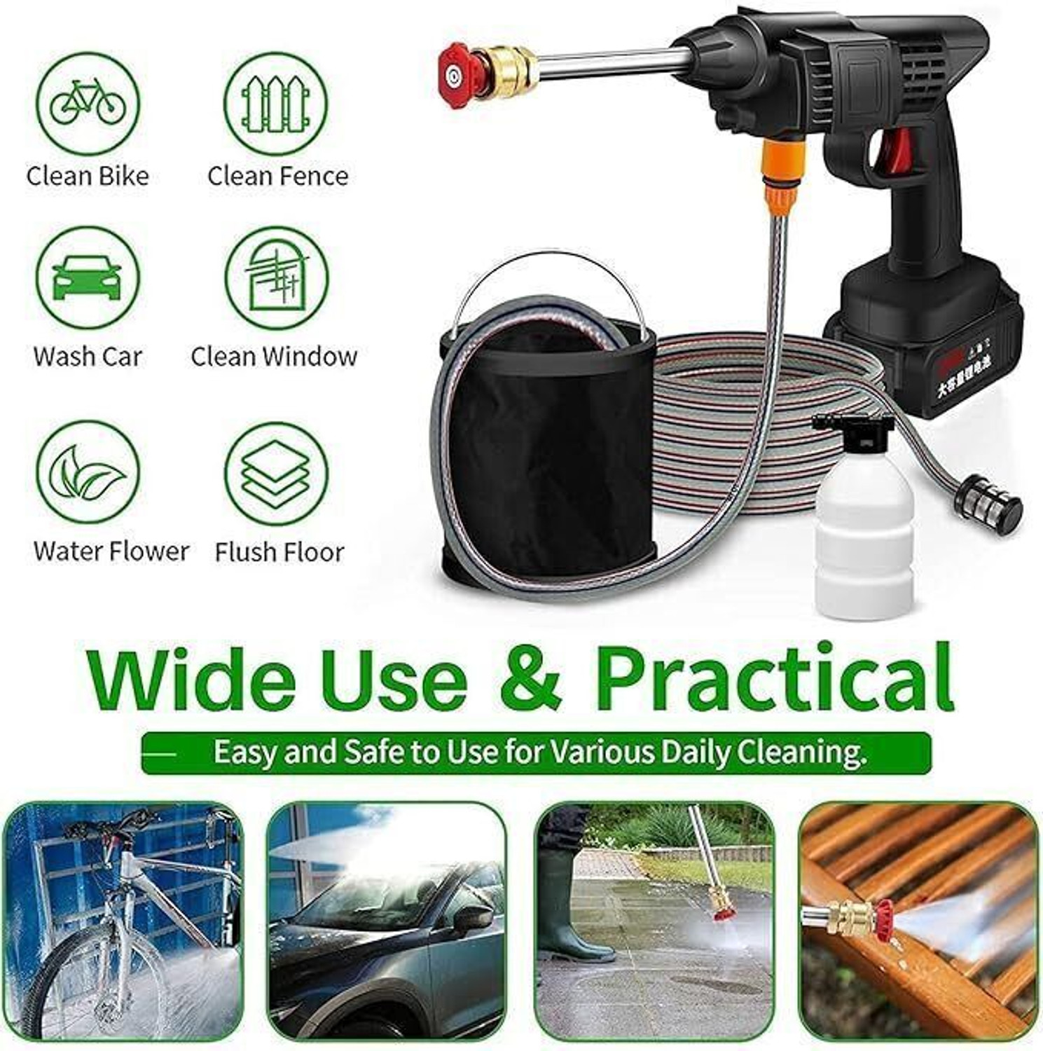 Image of Rlstore Cordless Portable Pressure Washer 48V 12000mAh | Gun with Foam | Double Battery Pressure Washer