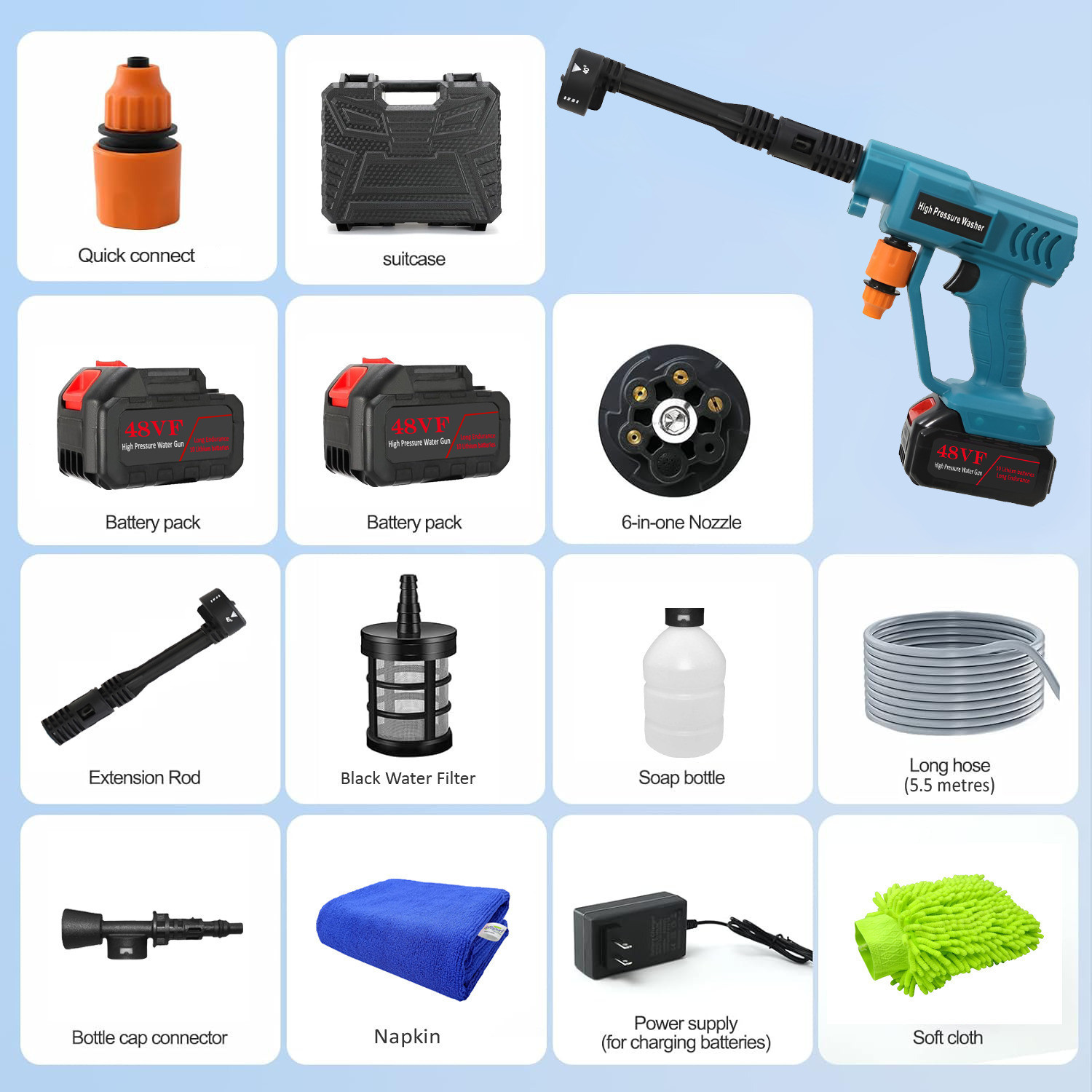 Image of TEXUM BPW Cyan New Wireless 1800 Watt , 60 Bar Rechargeable Battery Pressure Washer