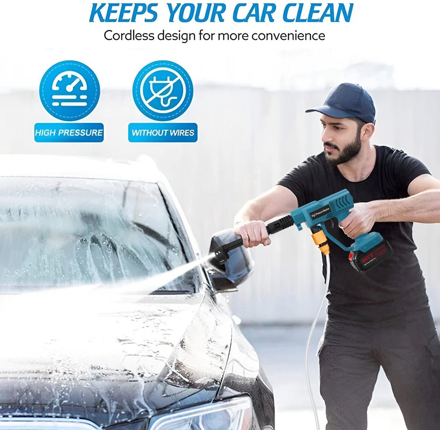 Image of TEXUM BPW Cyan New Wireless 1800 Watt , 60 Bar Rechargeable Battery Pressure Washer