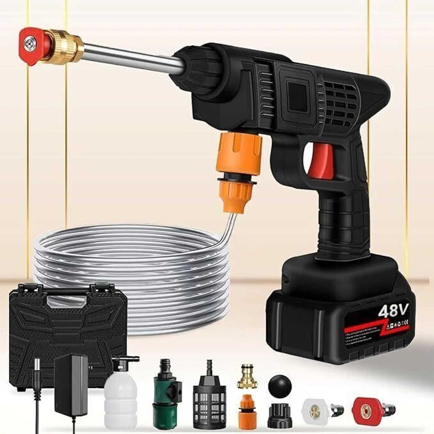 Image of Rlstore Cordless Portable Pressure Washer 48V 12000mAh | Gun with Foam | Double Battery Pressure Washer