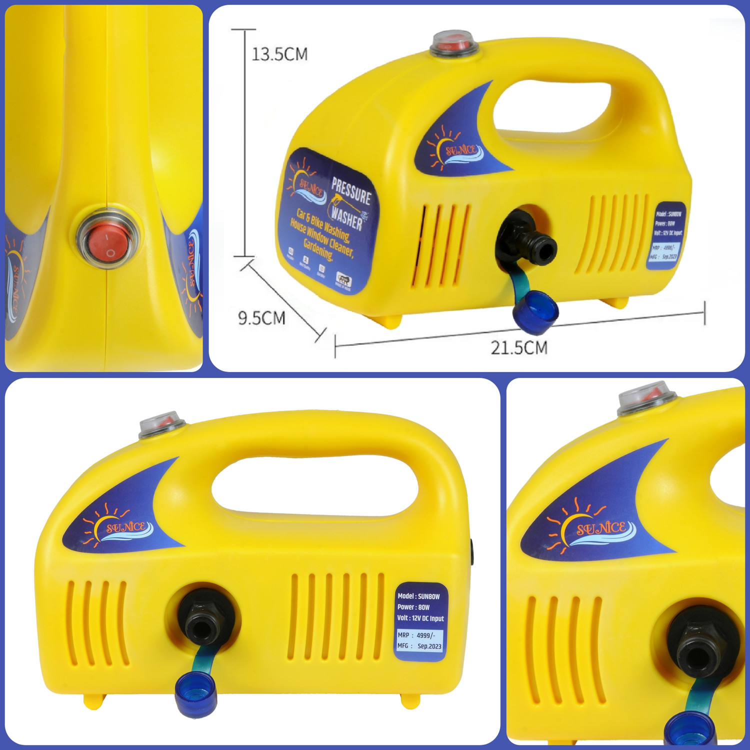 Image of SUNICE Car Pressure washer Bike & House Cleaning, 80 W portable & Auto-Cut Function Spray Gun