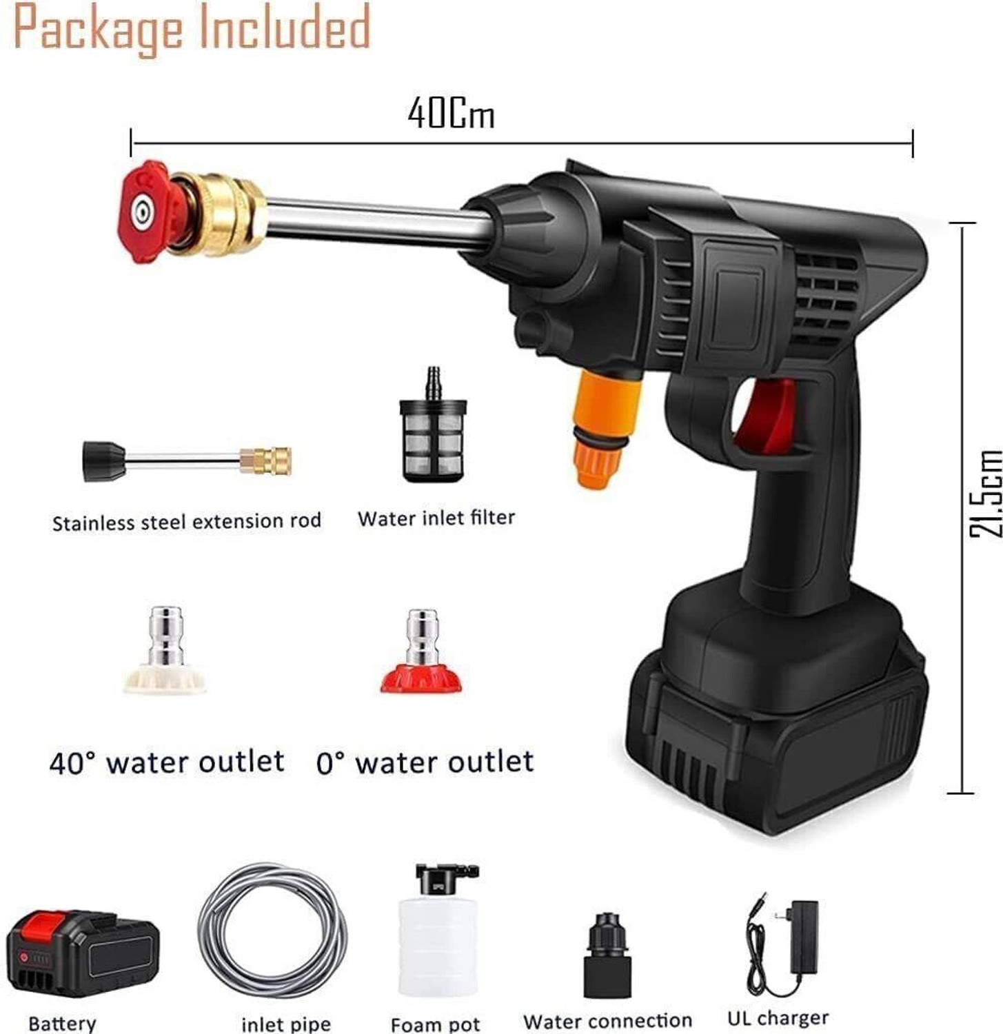 Image of Rlstore Wireless High Electric Pressure Rechargeable Washer Gun for Car Bike,48V Battery Pressure Washer