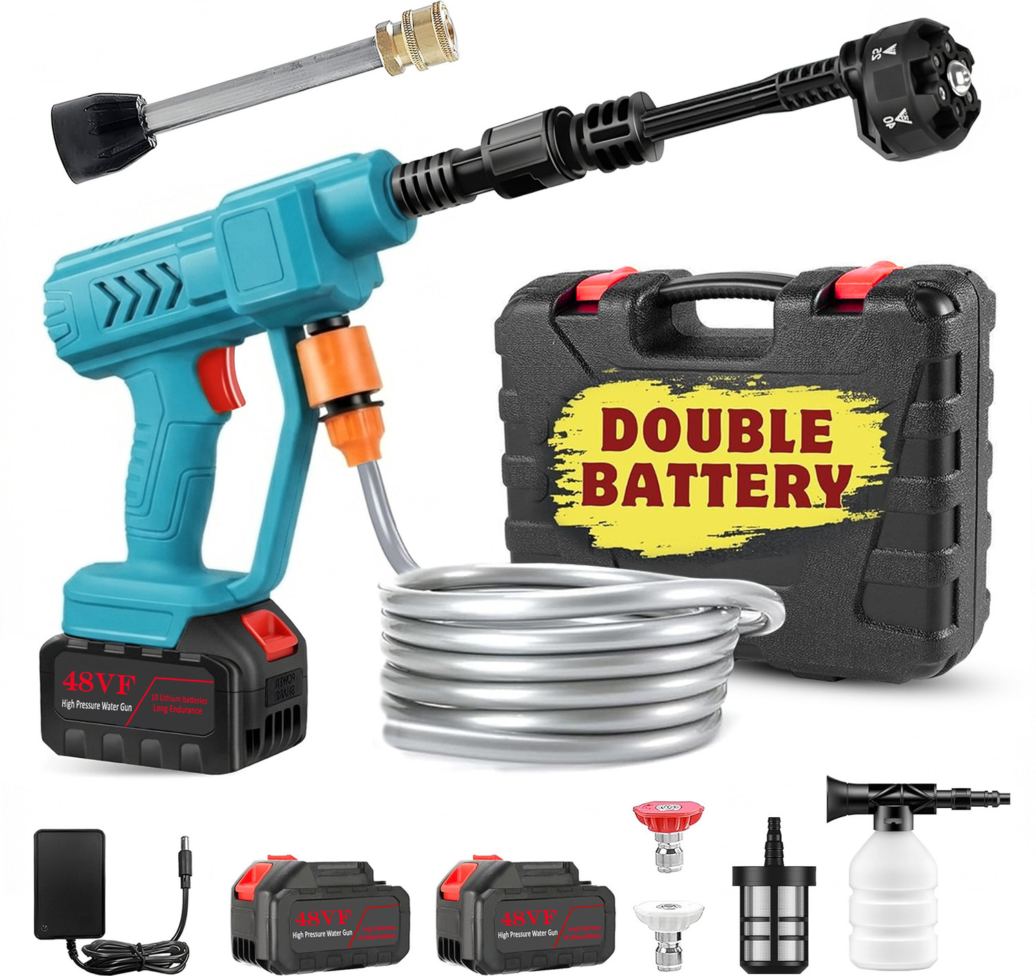 Image of TEXUM BPW Cyan New Wireless 1800 Watt , 60 Bar Rechargeable Battery Pressure Washer
