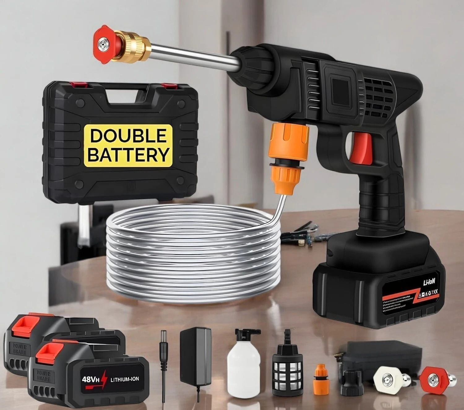 Image of Rlstore Cordless Portable Pressure Washer 48V 12000mAh | Gun with Foam | Double Battery| Pressure Washer