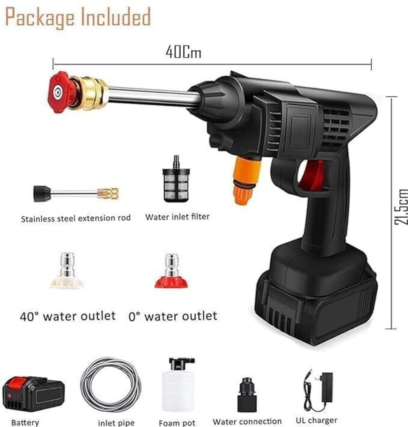 Image of Rlstore Cordless Portable Pressure Washer 48V 12000mAh | Gun with Foam | Double Battery Pressure Washer
