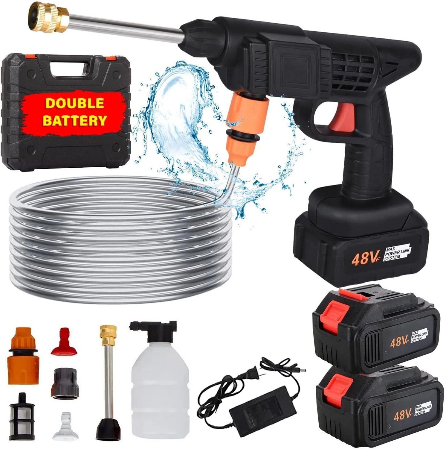 Image of Rlstore Cordless Portable Pressure Washer 48V 12000mAh | Gun with Foam | Double Battery Pressure Washer