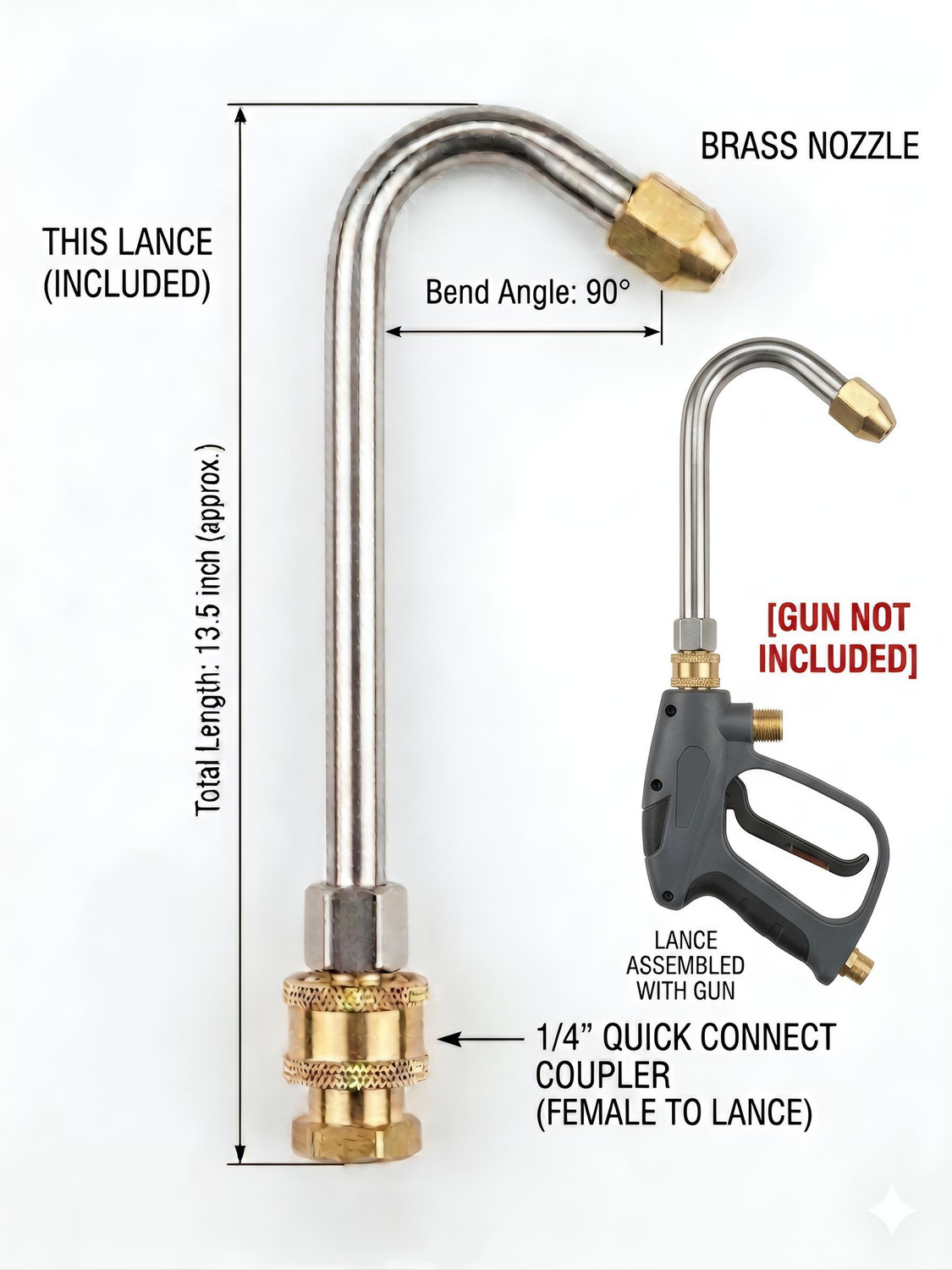 Image of Technicians Toolkit AC Cleaning Lance Nozzle 90 Bend Pressure Washer Tool Brass Tip 13.5 Spray Gun