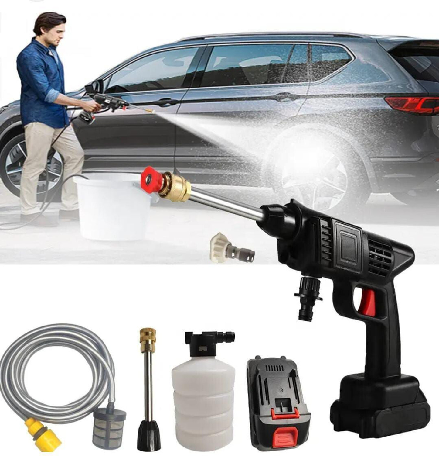 Image of Rlstore High Pressure Car Bike Washer Machine (Double Battery) Pressure Washer