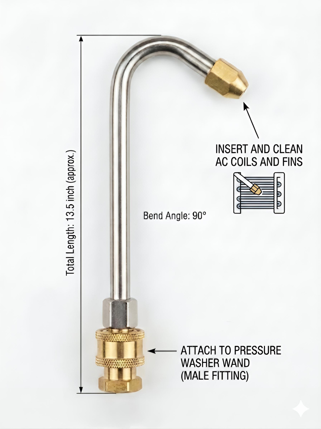 Image of Technicians Toolkit AC Cleaning Lance Nozzle 90 Bend Pressure Washer Tool Brass Tip 13.5 Spray Gun