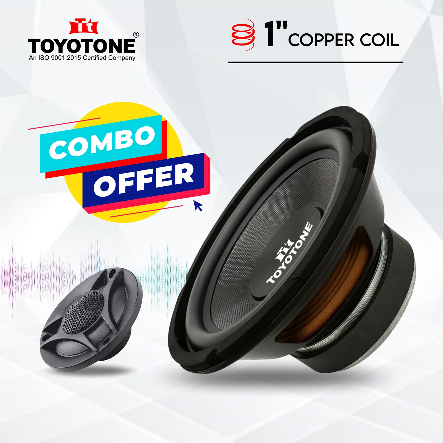 Image of TOYOTONE 6INCH inch HI-FI Subwoofer | Waterproof Coated Cone | 8 Ohms | Long Strokers | Rubber Edge| Y35 90*17 MM Magnet | 60 Watt ,(Subwoofer with 1 Tweeters) Subwoofer (Passive , RMS Power: 60 W)