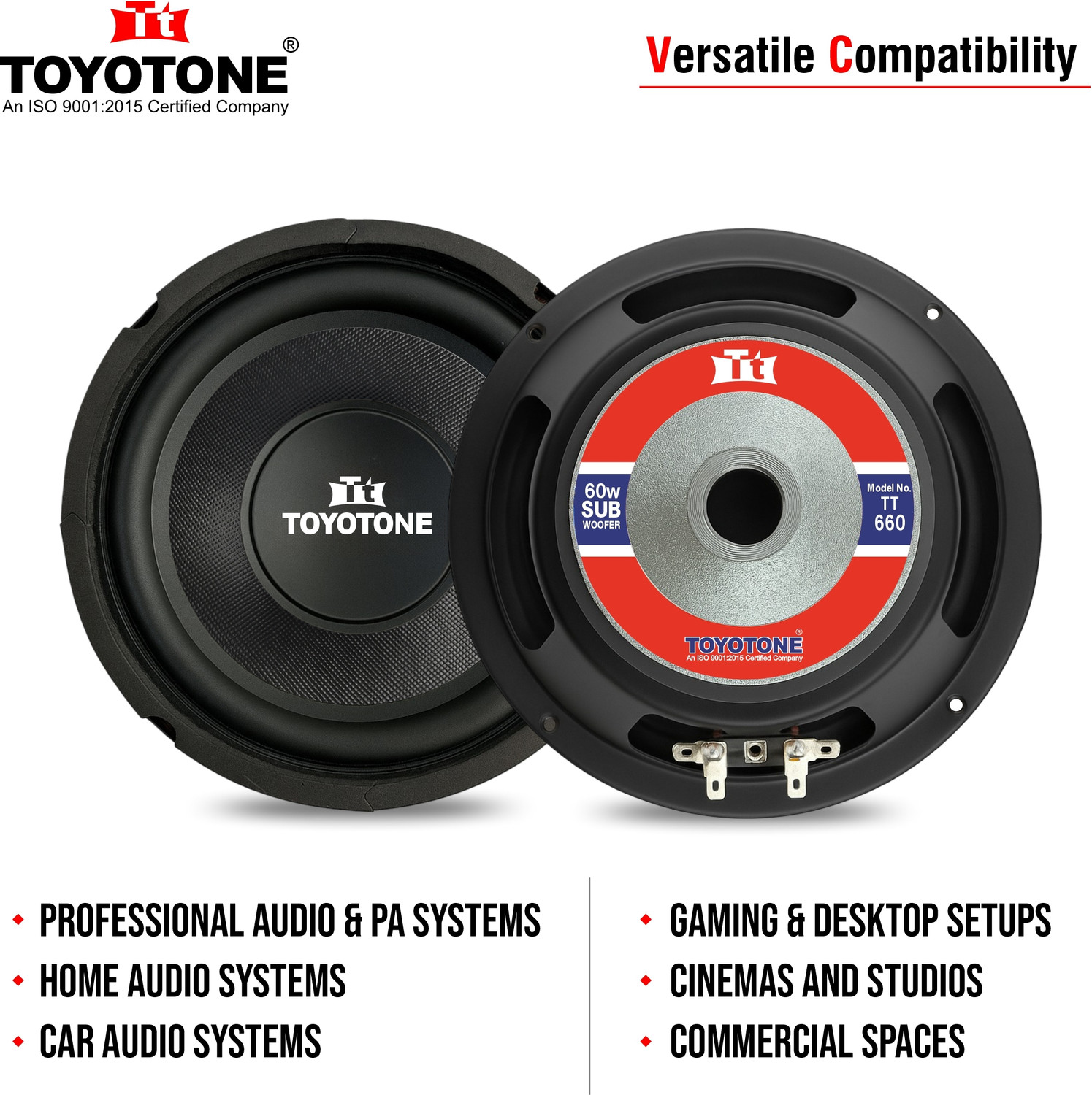 Image of TOYOTONE 6INCH inch HI-FI Subwoofer | Waterproof Coated Cone | 8 Ohms | Long Strokers | Rubber Edge| Y35 90*17 MM Magnet | 60 Watt ,(Subwoofer with 1 Tweeters) Subwoofer (Passive , RMS Power: 60 W)