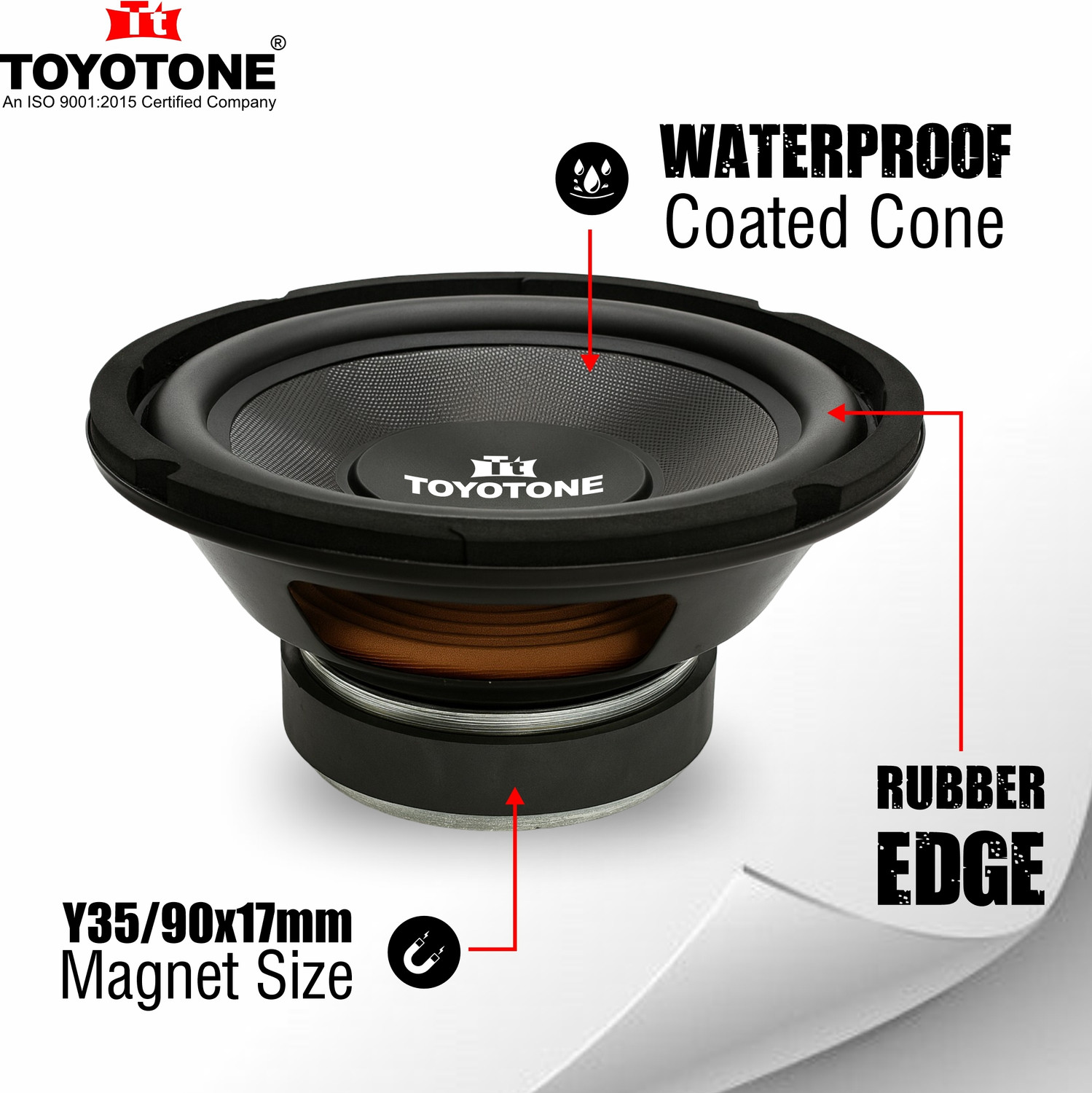 Image of TOYOTONE 6INCH inch HI-FI Subwoofer | Waterproof Coated Cone | 8 Ohms | Long Strokers | Rubber Edge| Y35 90*17 MM Magnet | 60 Watt ,(Subwoofer with 1 Tweeters) Subwoofer (Passive , RMS Power: 60 W)