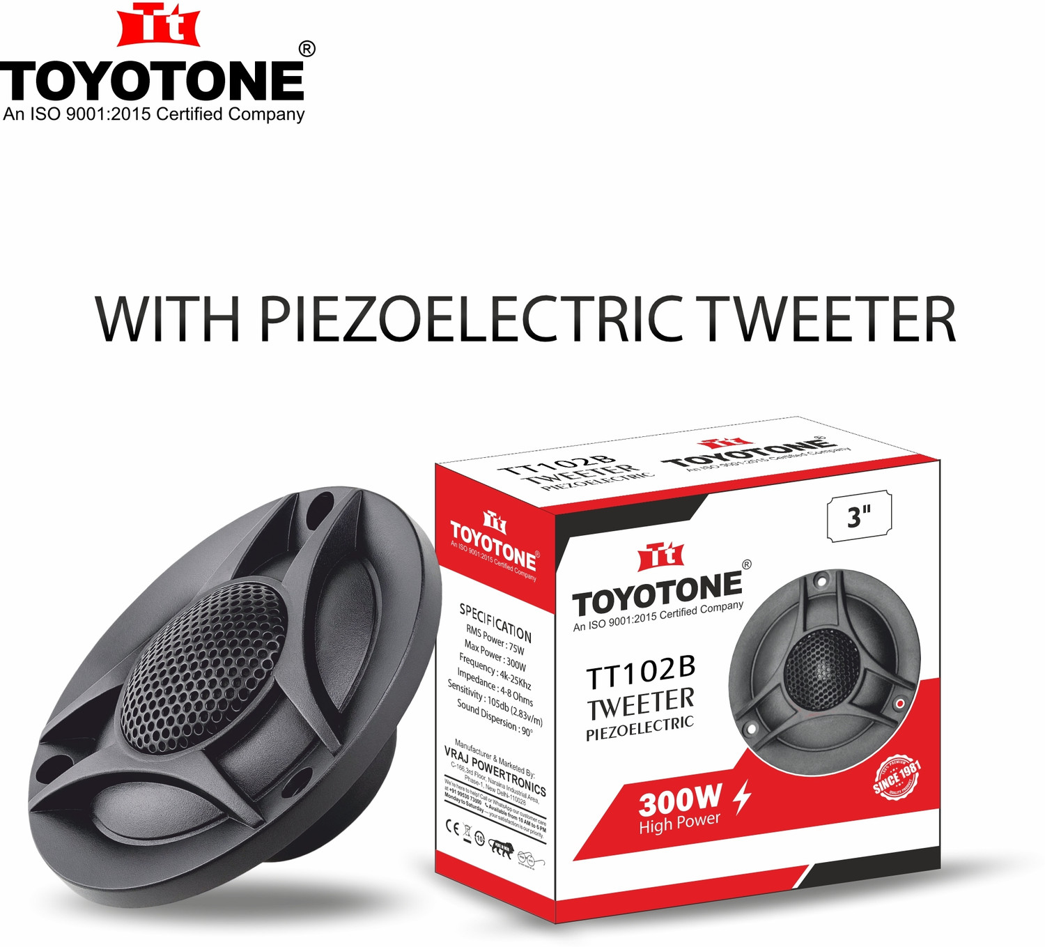 Image of TOYOTONE 6INCH inch HI-FI Subwoofer | Waterproof Coated Cone | 8 Ohms | Long Strokers | Rubber Edge| Y35 90*17 MM Magnet | 60 Watt ,(Subwoofer with 1 Tweeters) Subwoofer (Passive , RMS Power: 60 W)
