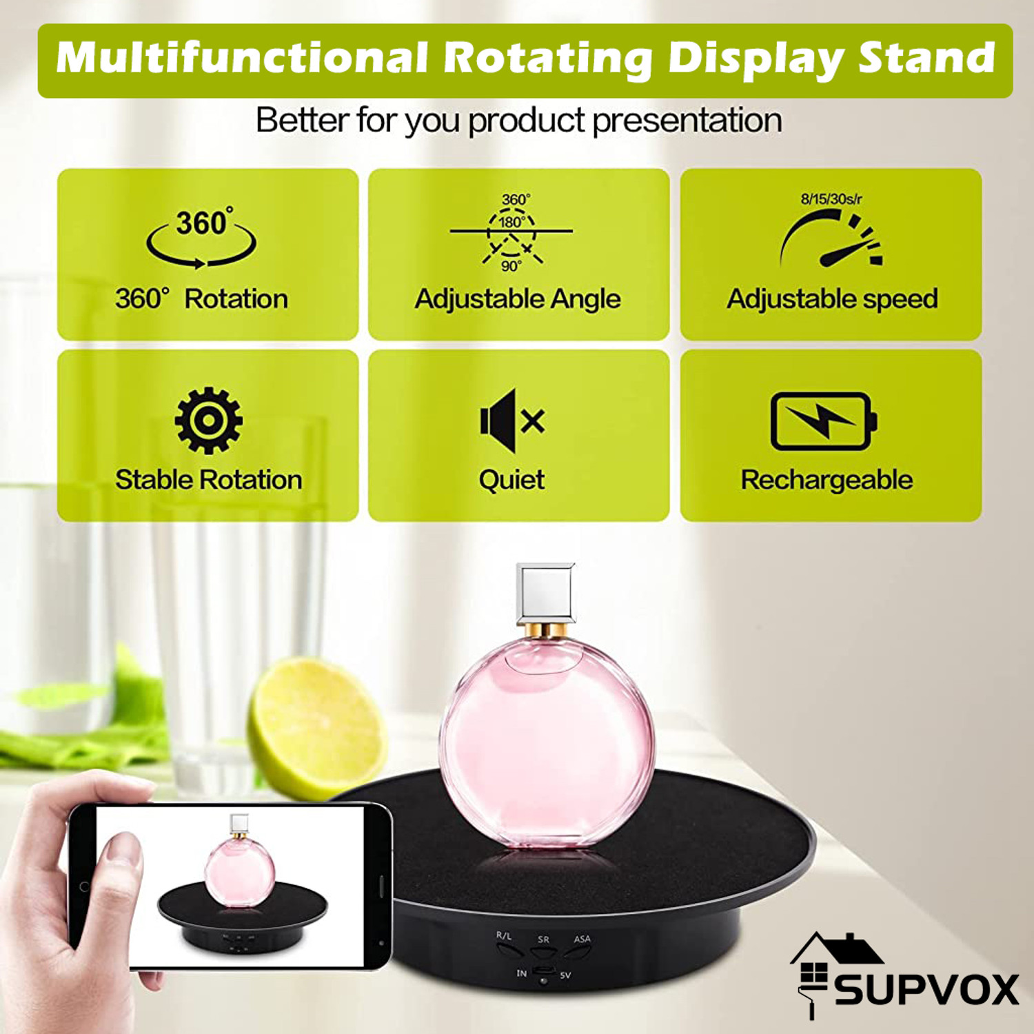Image of PALAY Electric Rotating Display Stand, USB Charge 360 Degree Rotating Tur Card Display Stand (20.2 cm Wide)