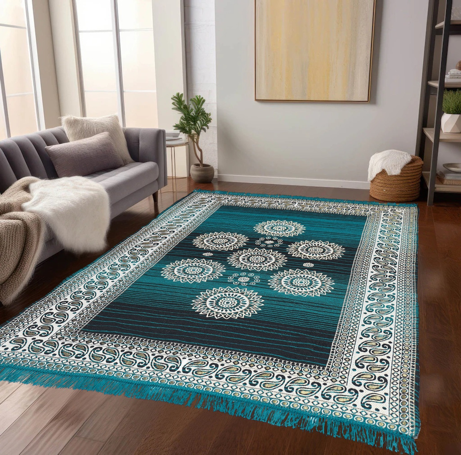 Image of THE FRESH LIVERY 137 cm X 200 cm Cotton Carpet (Rectangle, Multicolor)