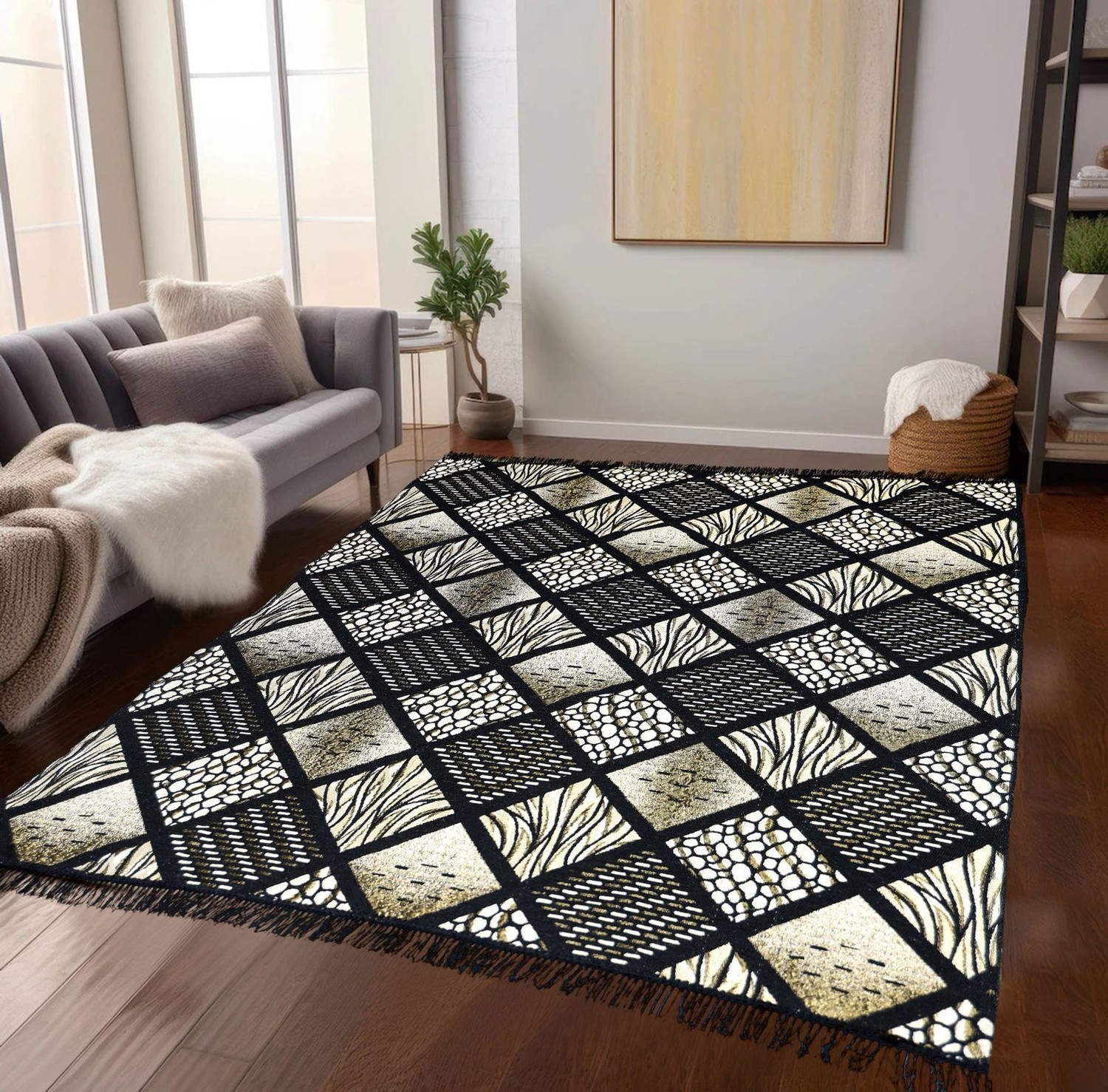 Image of THE FRESH LIVERY 137 cm X 200 cm Cotton Carpet (Rectangle, Multicolor)