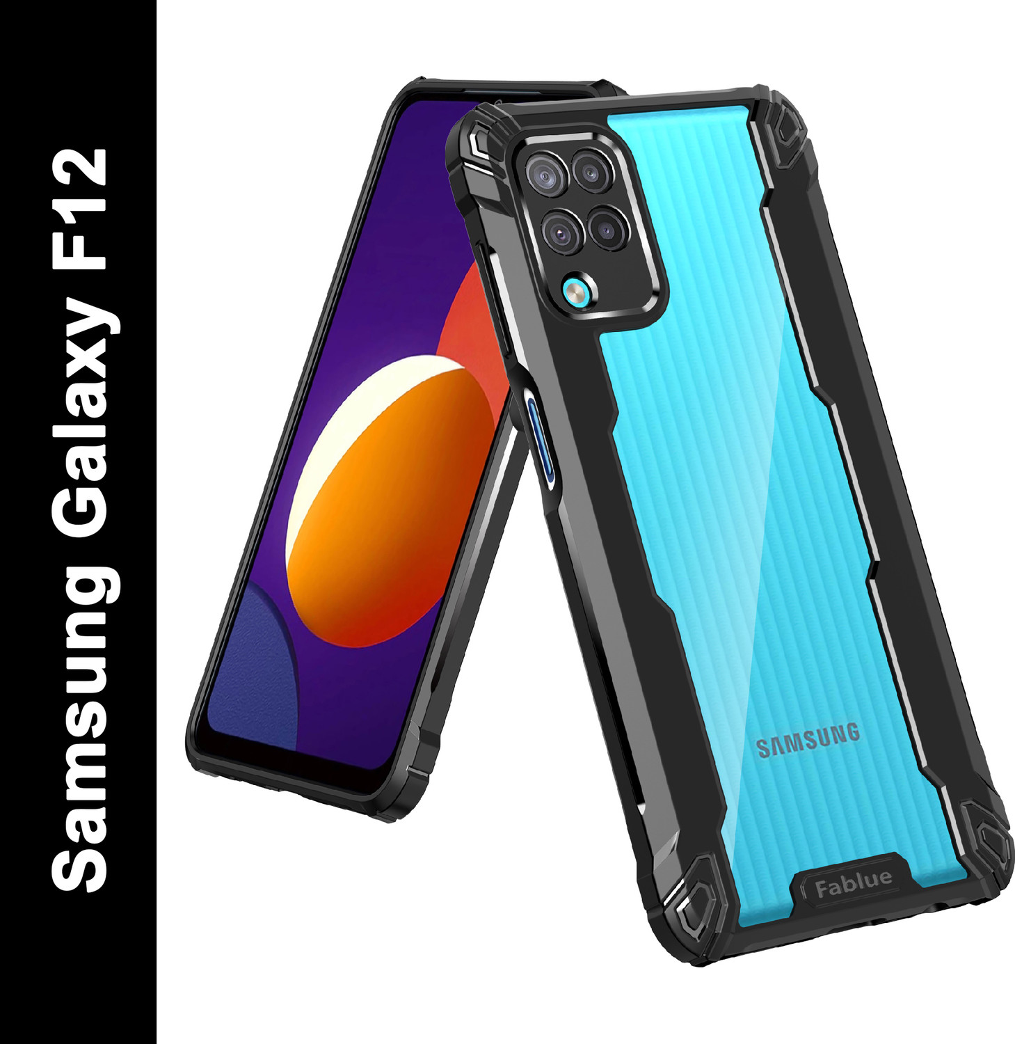 Fablue Rugged Armor Back Cover for Samsung Galaxy F12 (Black) - Image 1