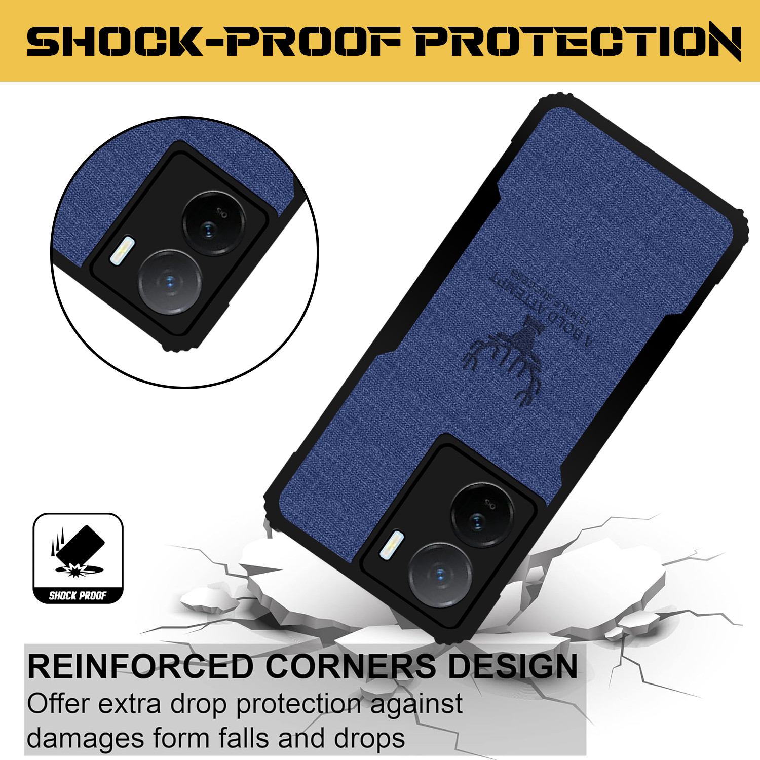 Image of Roxel Back Cover for IQOO Z7S 5G |Vegan PU Leather |Deer Case|Four Side Edges & Camera Lens Protection (Blue, Shock Proof, Artificial Leather, Polycarbonate, Pack of: 1)