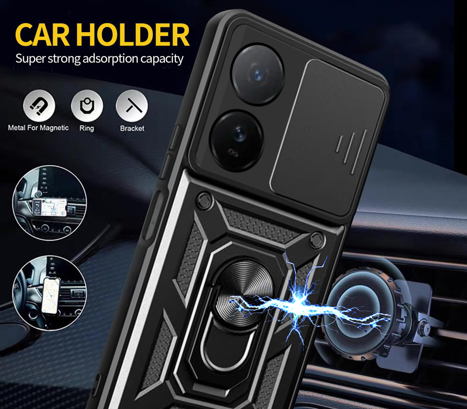 Image of BOZTI Back Cover for IQOO Z7 5G (Black, Rugged Armor, Plastic, Metal, Pack of: 1)