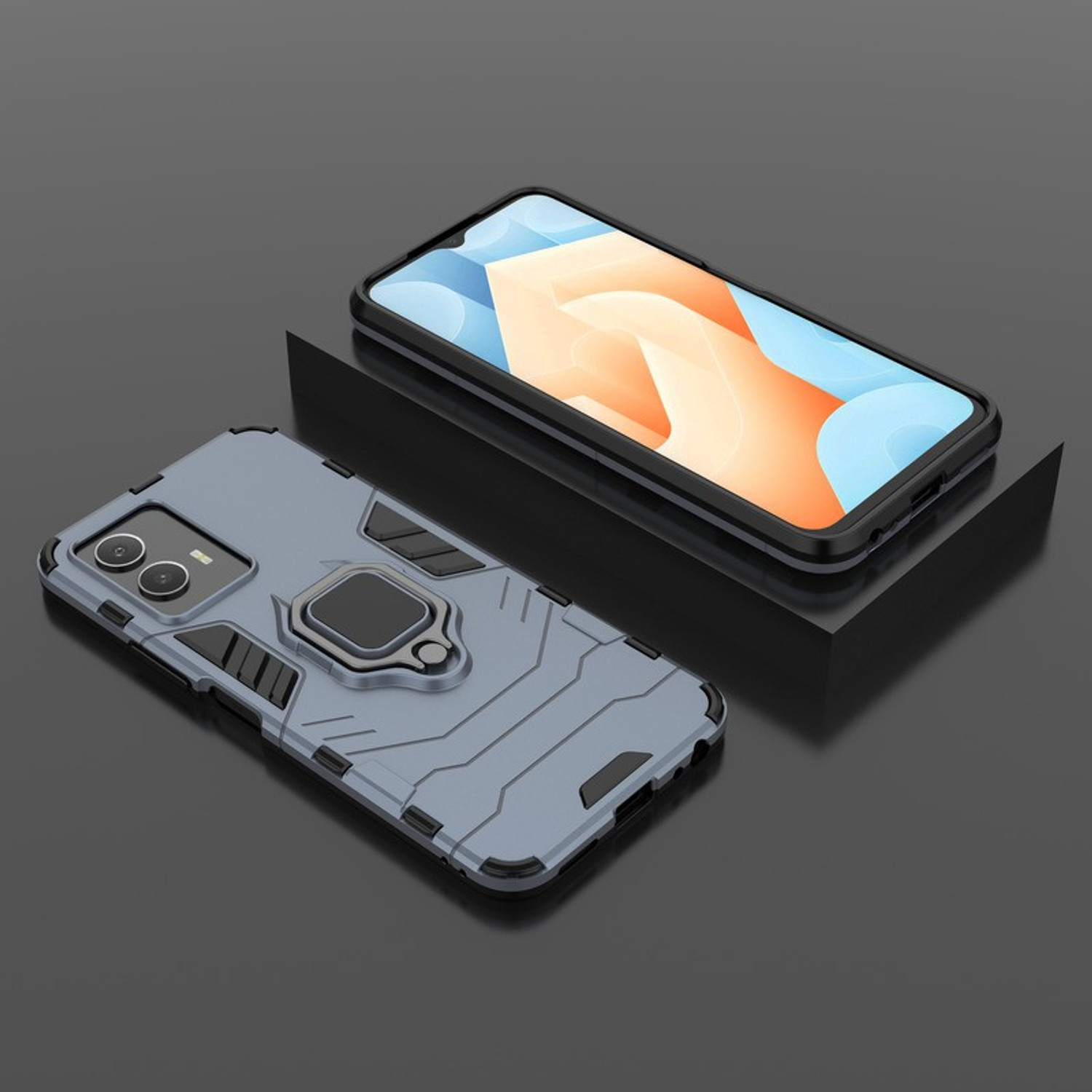 Image of MOBIRUSH Back Cover for Vivo T1 5G / Y75 5G (Blue, Cases with Holder, Thermoplastic Polyurethane, Pack of: 1)
