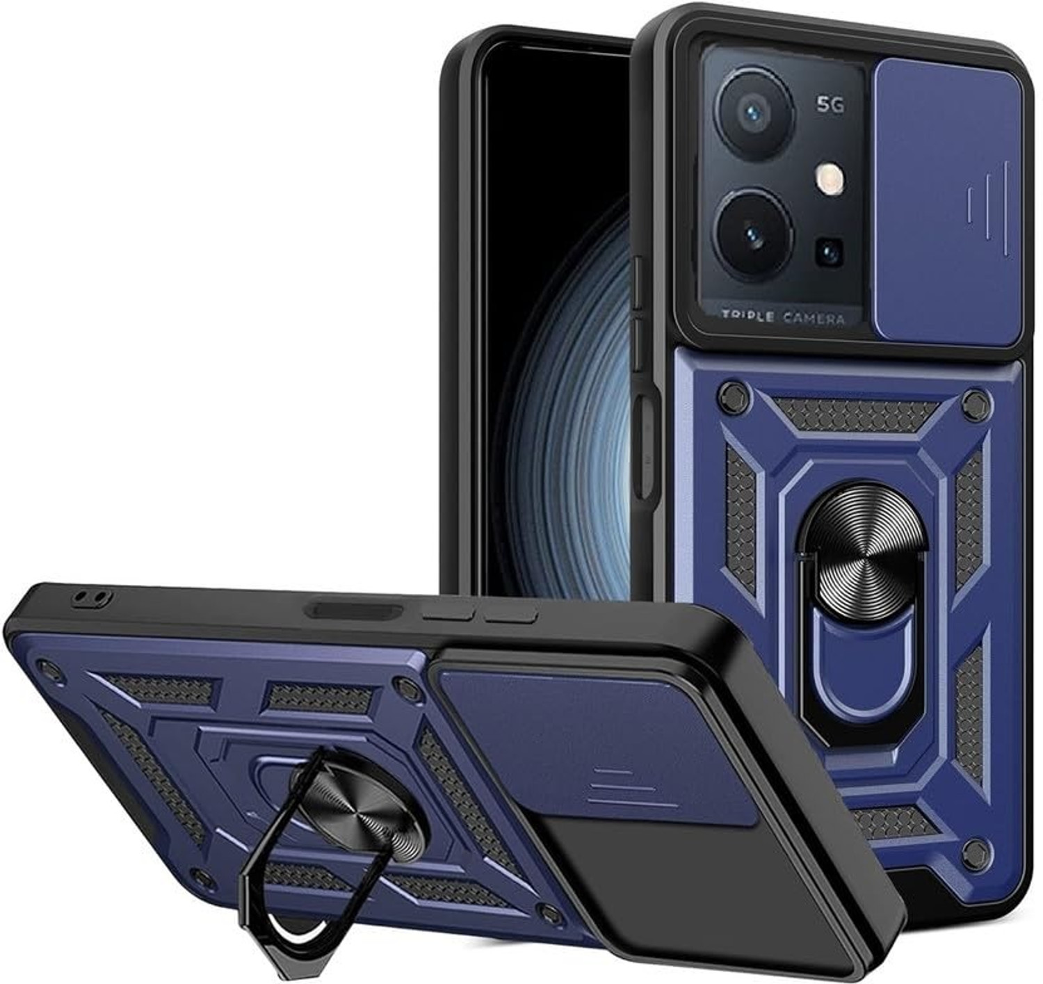 Image of MOBIRUSH Back Cover for Vivo T1 5G / Y75 5G (Blue, Cases with Holder, Thermoplastic Polyurethane, Pack of: 1)