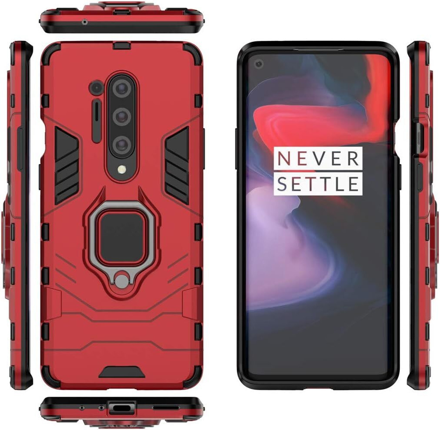 Image of mamani Back Cover for Oneplus 8 Pro Defender Case | Rotating Ring Holder & Kickstand in-Built (Red, Hard Case, Pack of: 1)