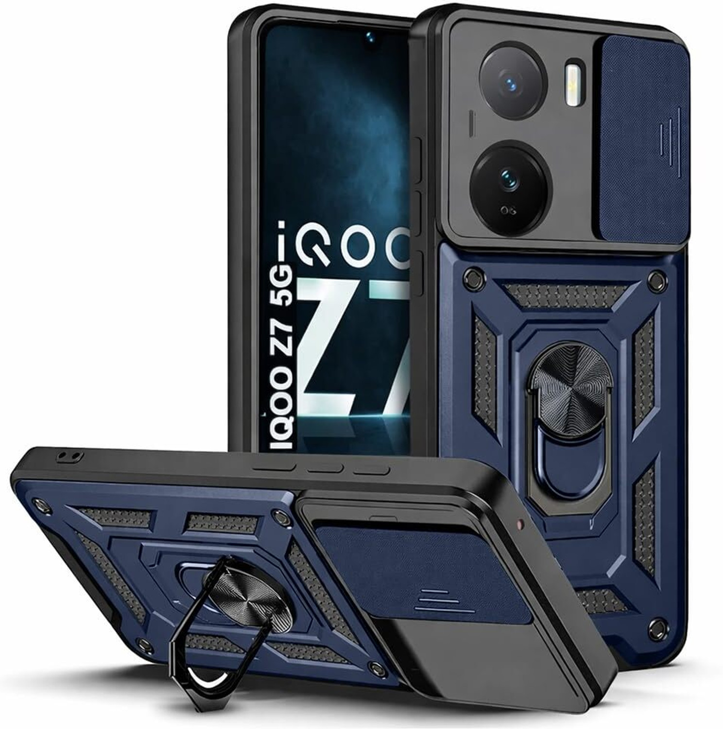 Image of Roxel Back Cover for IQOO Z7S 5G |Vegan PU Leather |Deer Case|Four Side Edges & Camera Lens Protection (Blue, Shock Proof, Artificial Leather, Polycarbonate, Pack of: 1)