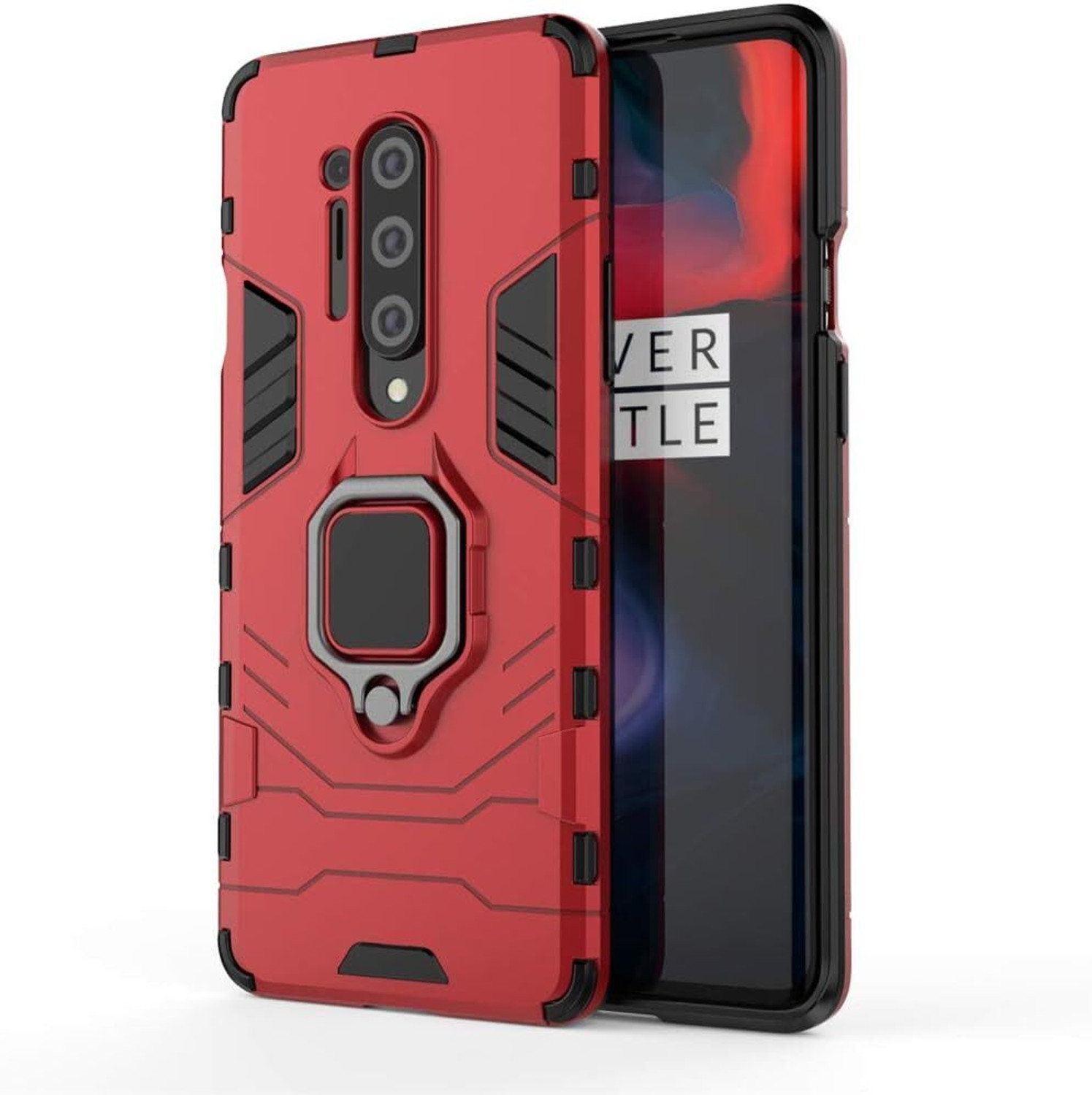 Image of mamani Back Cover for Oneplus 8 Pro Defender Case | Rotating Ring Holder & Kickstand in-Built (Red, Hard Case, Pack of: 1)