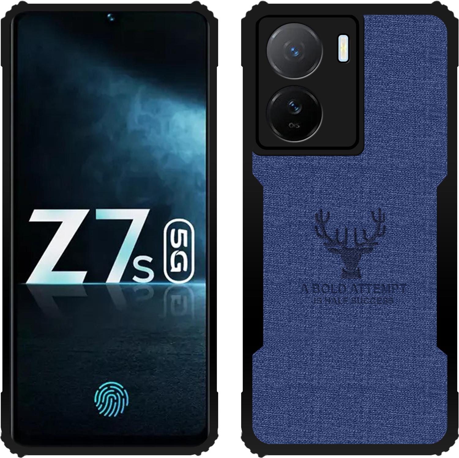Image of Roxel Back Cover for IQOO Z7S 5G |Vegan PU Leather |Deer Case|Four Side Edges & Camera Lens Protection (Blue, Shock Proof, Artificial Leather, Polycarbonate, Pack of: 1)