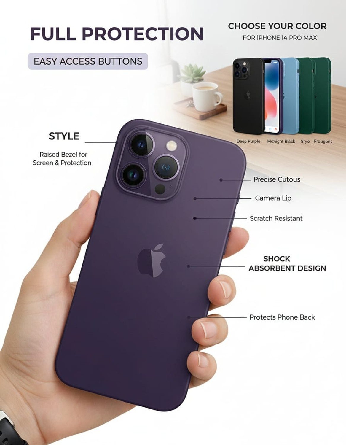 Image of izaan Back Cover for iPhone 14 pro max (Purple, Matte Finish, Fiber, Glass, Pack of: 1)