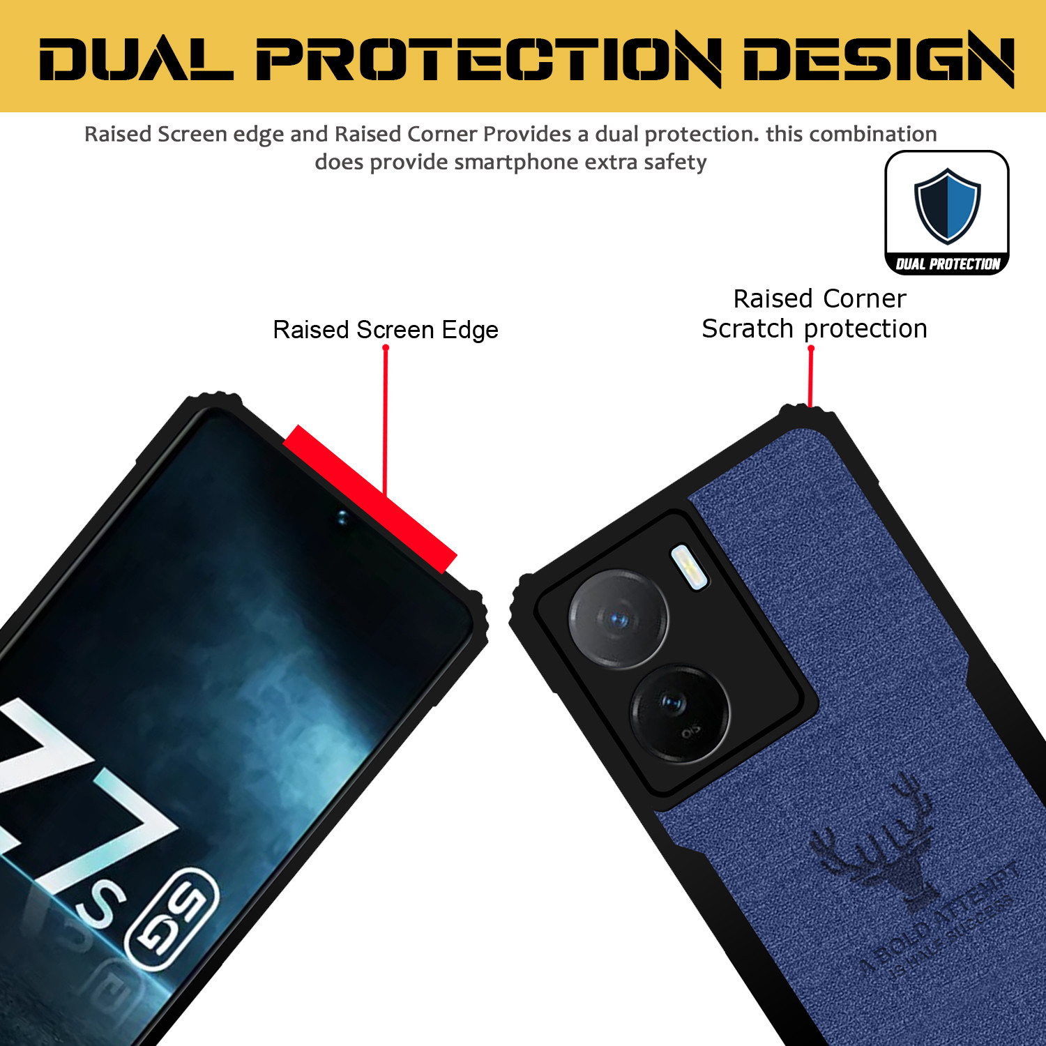 Image of Roxel Back Cover for IQOO Z7S 5G |Vegan PU Leather |Deer Case|Four Side Edges & Camera Lens Protection (Blue, Shock Proof, Artificial Leather, Polycarbonate, Pack of: 1)