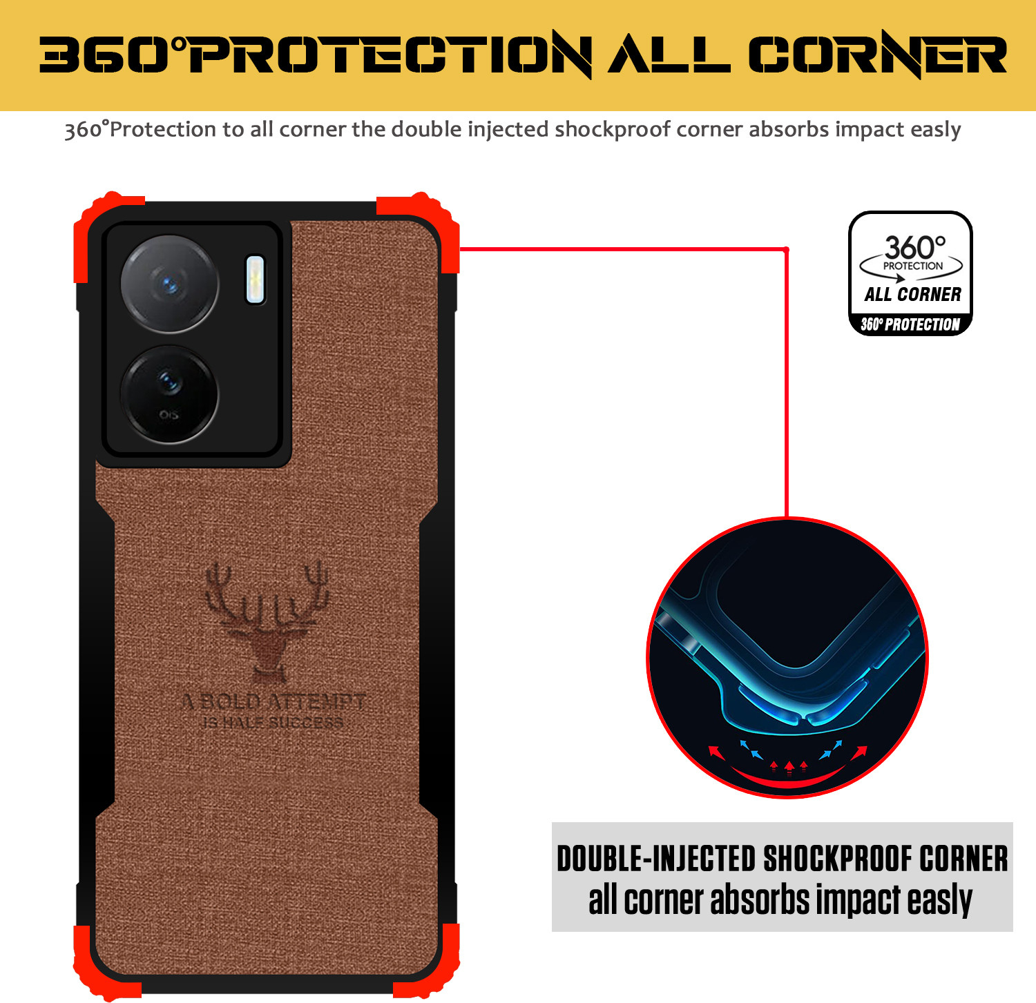 Image of Qyist Back Cover for IQOO Z7S 5G |Vegan PU Leather |Deer Case| Camera Lens Protection (Brown, Shock Proof, Artificial Leather, Polycarbonate, Pack of: 1)