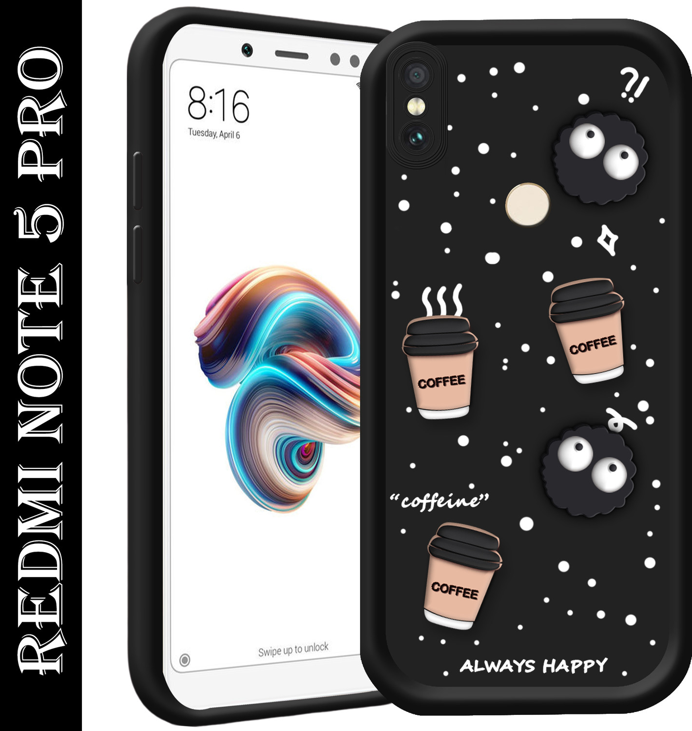 Image of KIRBHG Back Cover for Mi Redmi Note 5 Pro (Black, Matte Finish, Rubber, Pack of: 1)