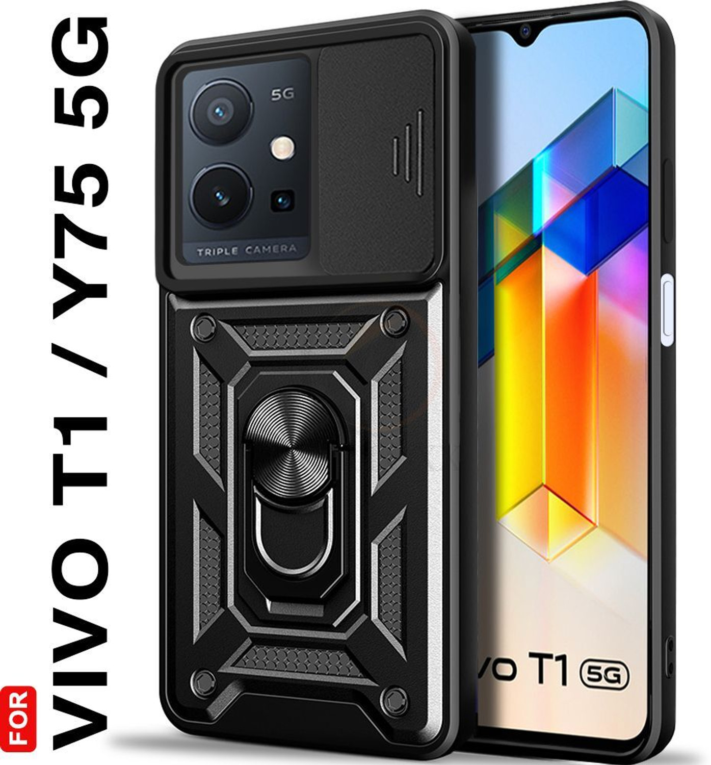 Image of MOBIRUSH Back Cover for Vivo T1 5G / Y75 5G (Blue, Cases with Holder, Thermoplastic Polyurethane, Pack of: 1)