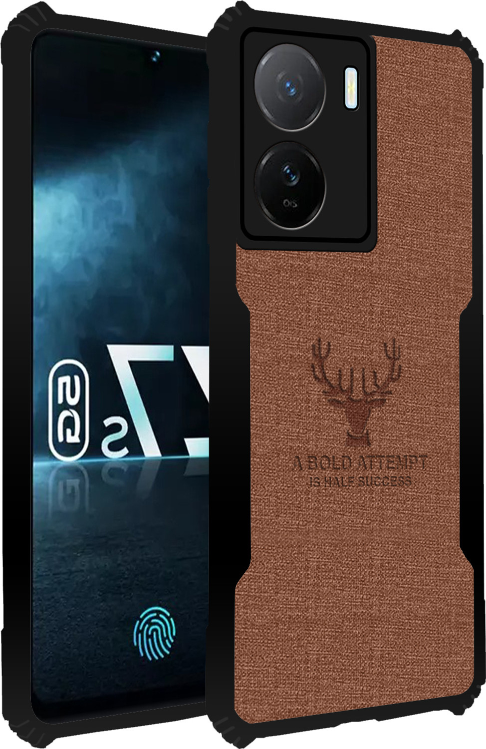 Image of Qyist Back Cover for IQOO Z7S 5G |Vegan PU Leather |Deer Case| Camera Lens Protection (Brown, Shock Proof, Artificial Leather, Polycarbonate, Pack of: 1)