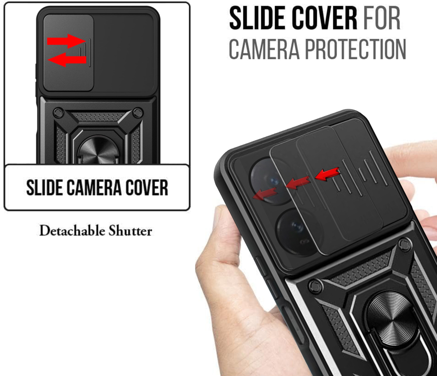 Image of BOZTI Back Cover for IQOO Z7 5G (Black, Rugged Armor, Plastic, Metal, Pack of: 1)