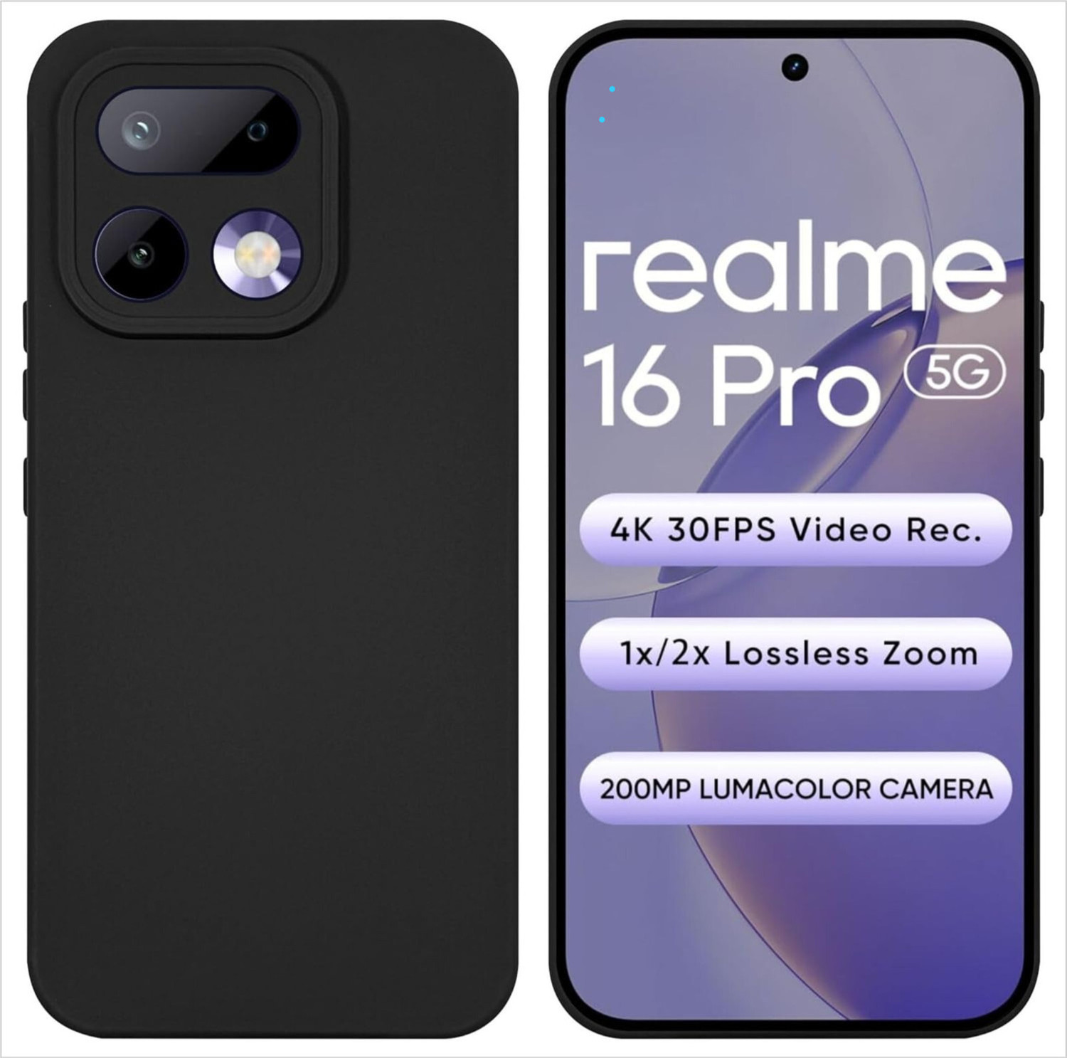 Image of ONCRAVES Back Cover for Realme 16 Pro Plus 5G | Matte (Black, Transparent, Matte Finish, Plastic, Pack of: 1)