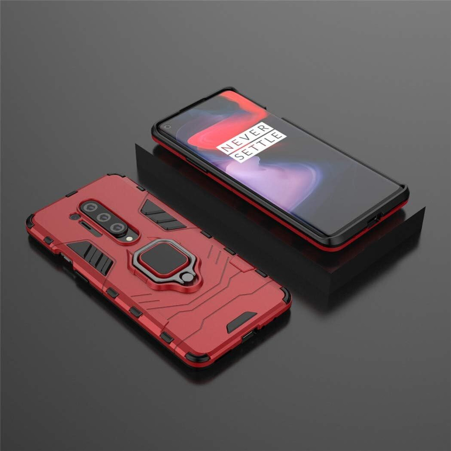 Image of mamani Back Cover for Oneplus 8 Pro Defender Case | Rotating Ring Holder & Kickstand in-Built (Red, Hard Case, Pack of: 1)