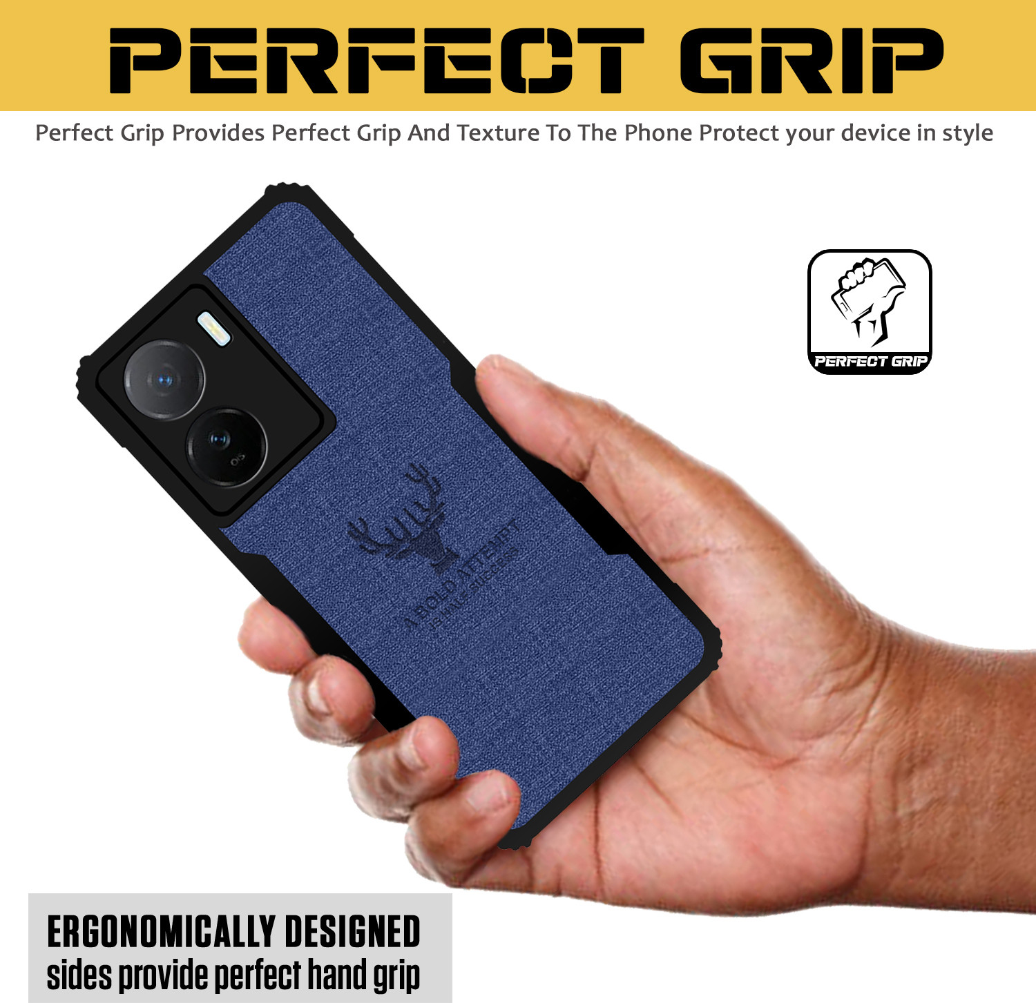 Image of Roxel Back Cover for IQOO Z7S 5G |Vegan PU Leather |Deer Case|Four Side Edges & Camera Lens Protection (Blue, Shock Proof, Artificial Leather, Polycarbonate, Pack of: 1)
