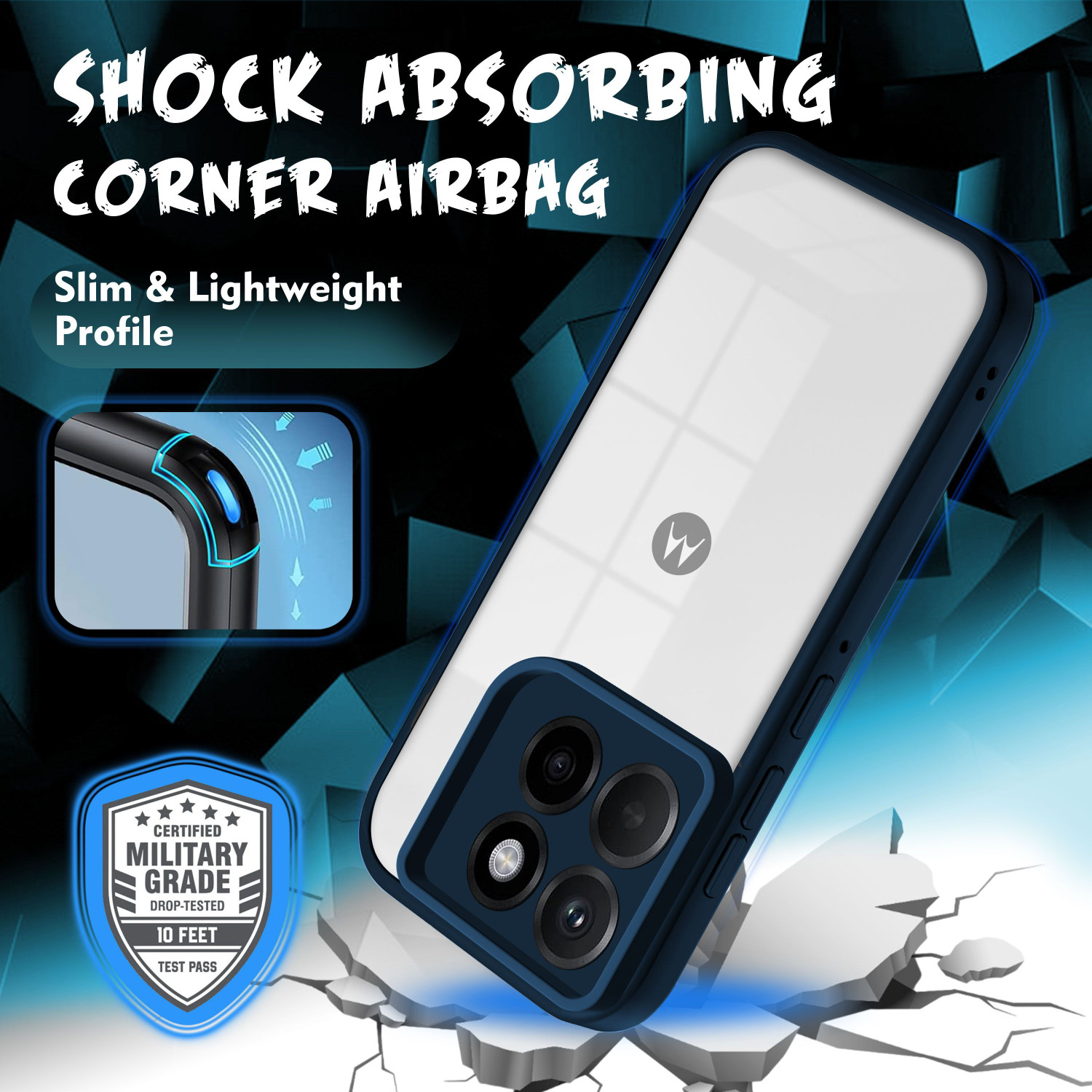Image of V-TAN Back Cover for Motorola Edge 60 pro (Blue, Shock Proof, Thermoplastic Polyurethane, Pack of: 1)
