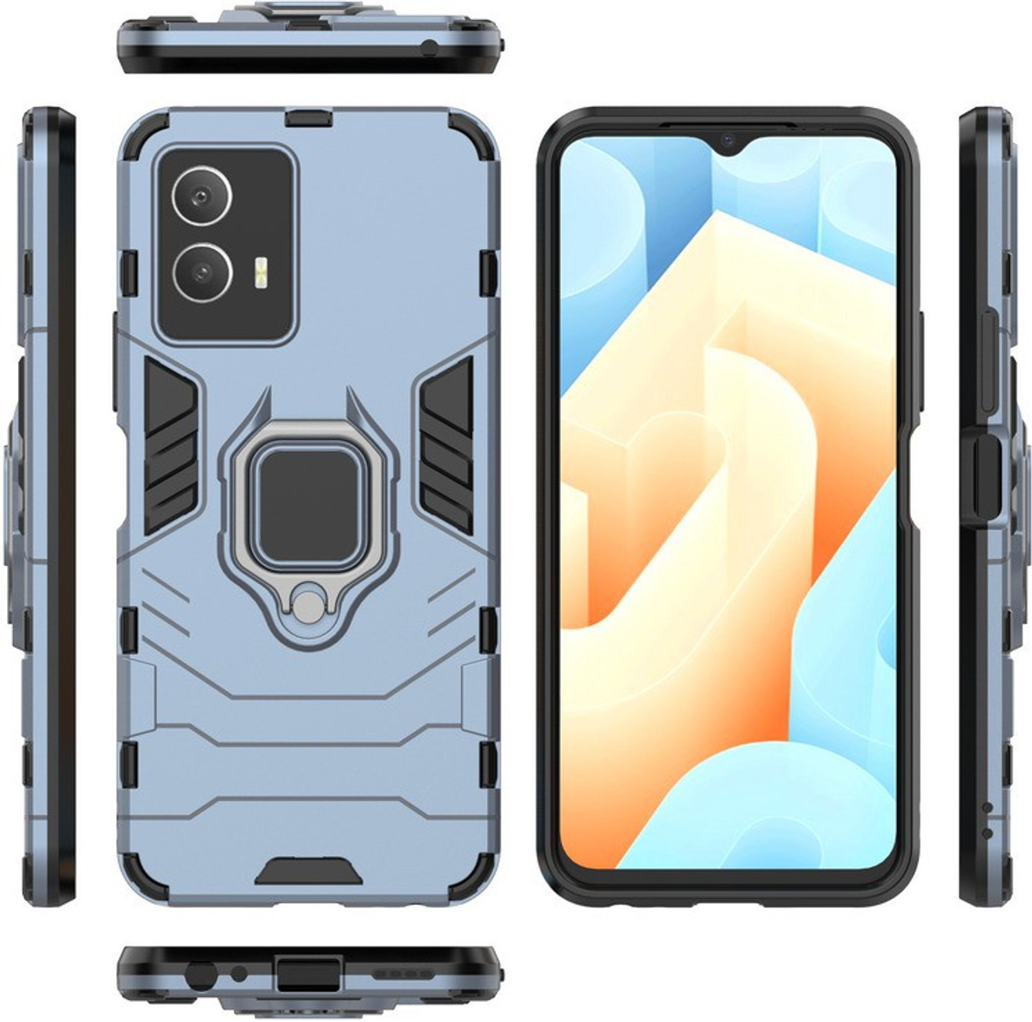 Image of MOBIRUSH Back Cover for Vivo T1 5G / Y75 5G (Blue, Cases with Holder, Thermoplastic Polyurethane, Pack of: 1)