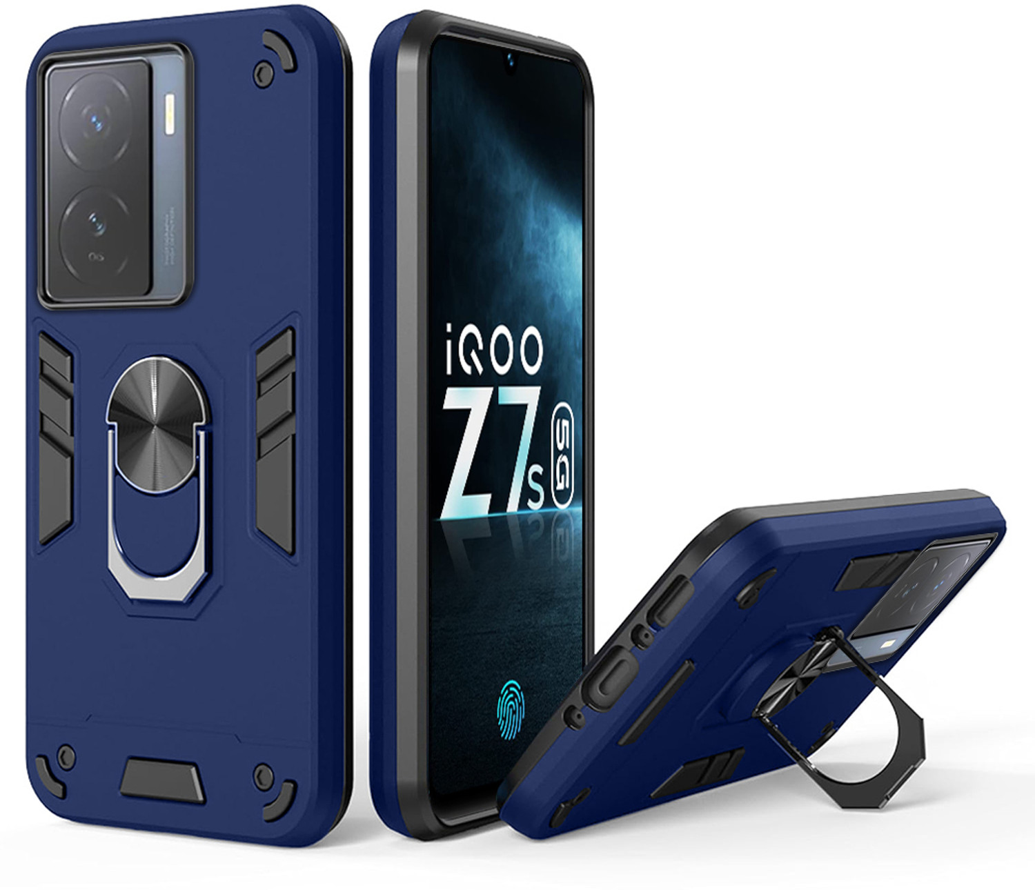 Image of Roxel Back Cover for IQOO Z7S 5G |Vegan PU Leather |Deer Case|Four Side Edges & Camera Lens Protection (Blue, Shock Proof, Artificial Leather, Polycarbonate, Pack of: 1)