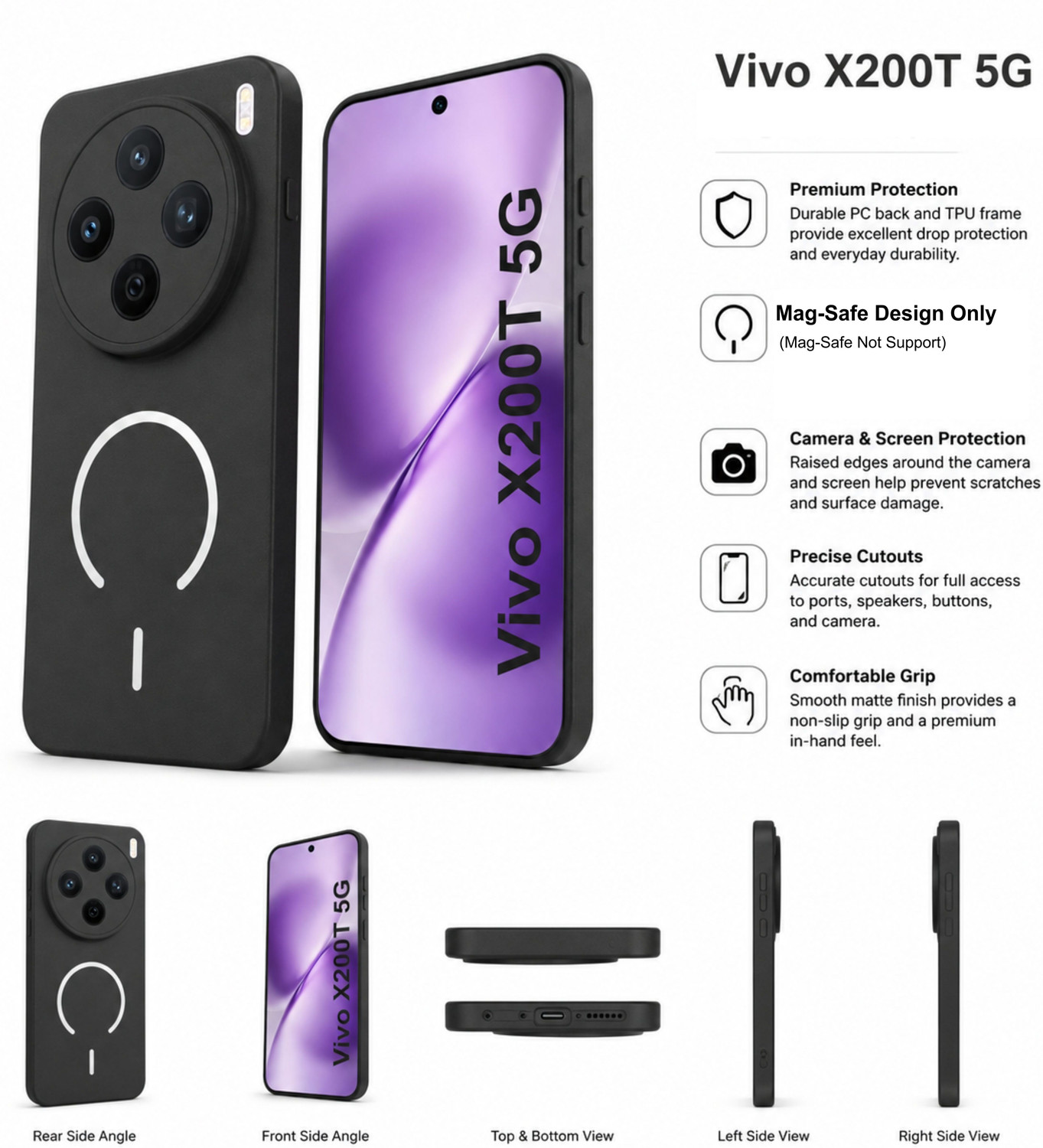 Image of SBMS Back Cover for Vivo X200T 5G (Black, Shock Proof, Silicon, Pack of: 1)